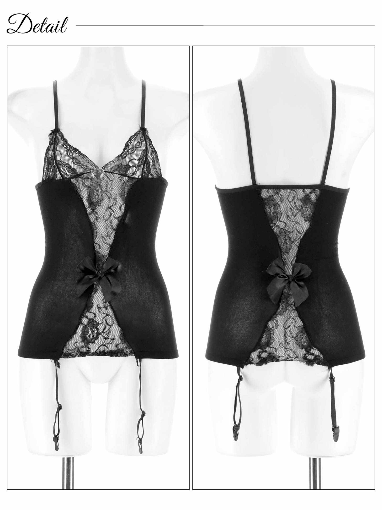 4/23新作!【2点セット】ハートビジューレースガーターストッキングベビードール