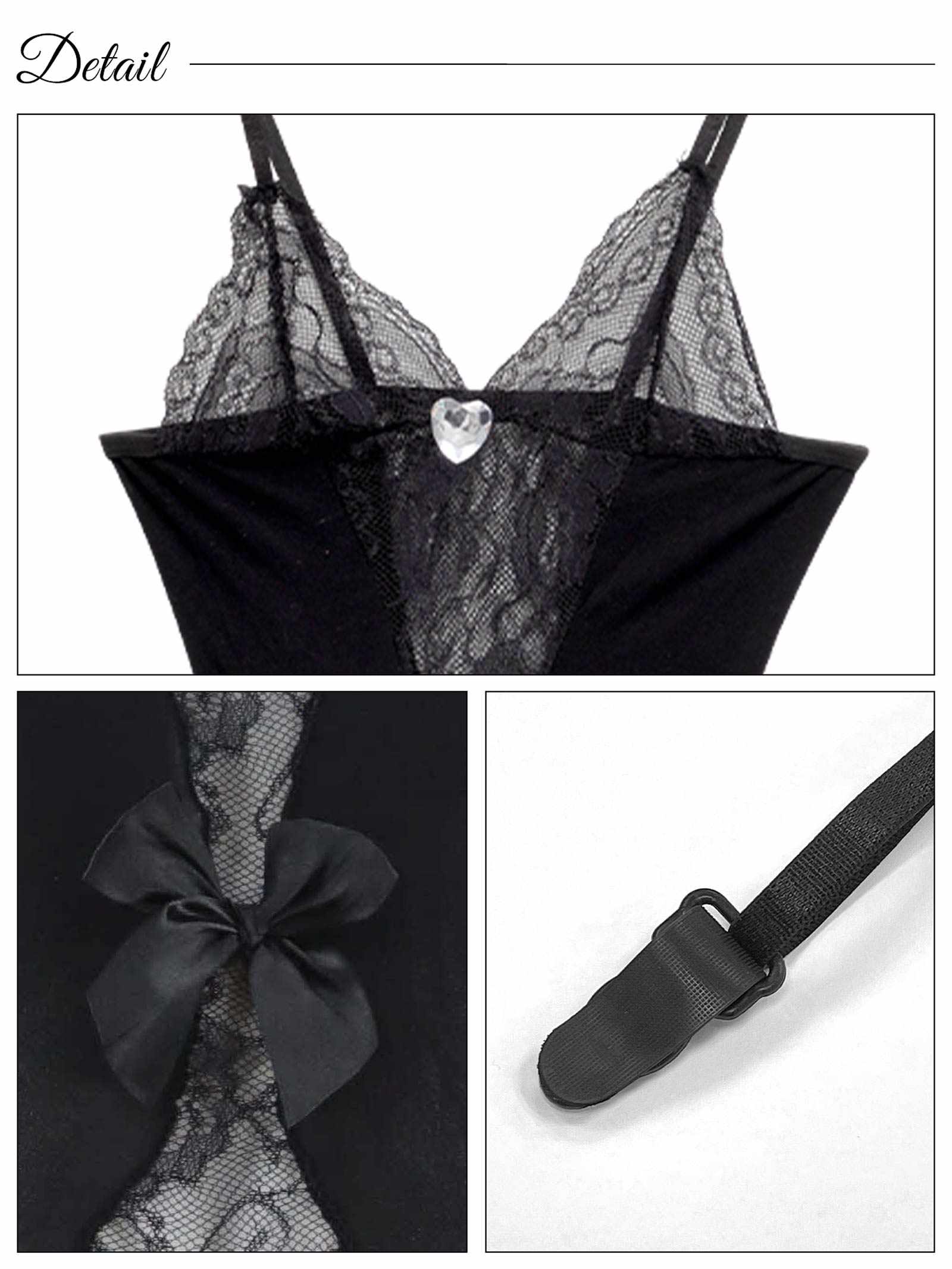 4/23新作!【2点セット】ハートビジューレースガーターストッキングベビードール