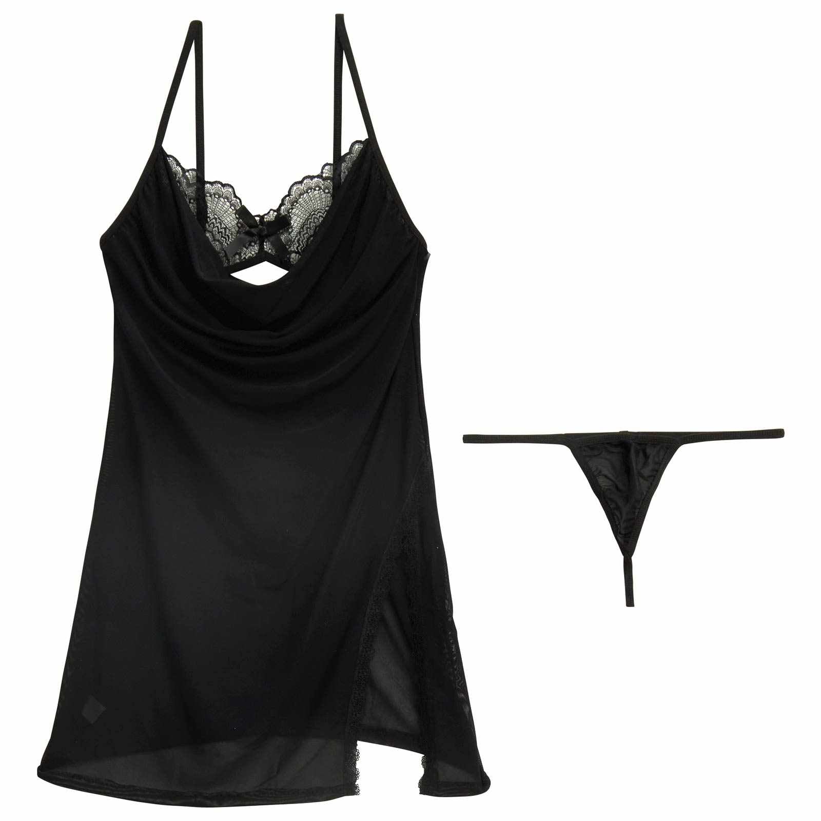 ドレープシフォンレーススリットベビードール