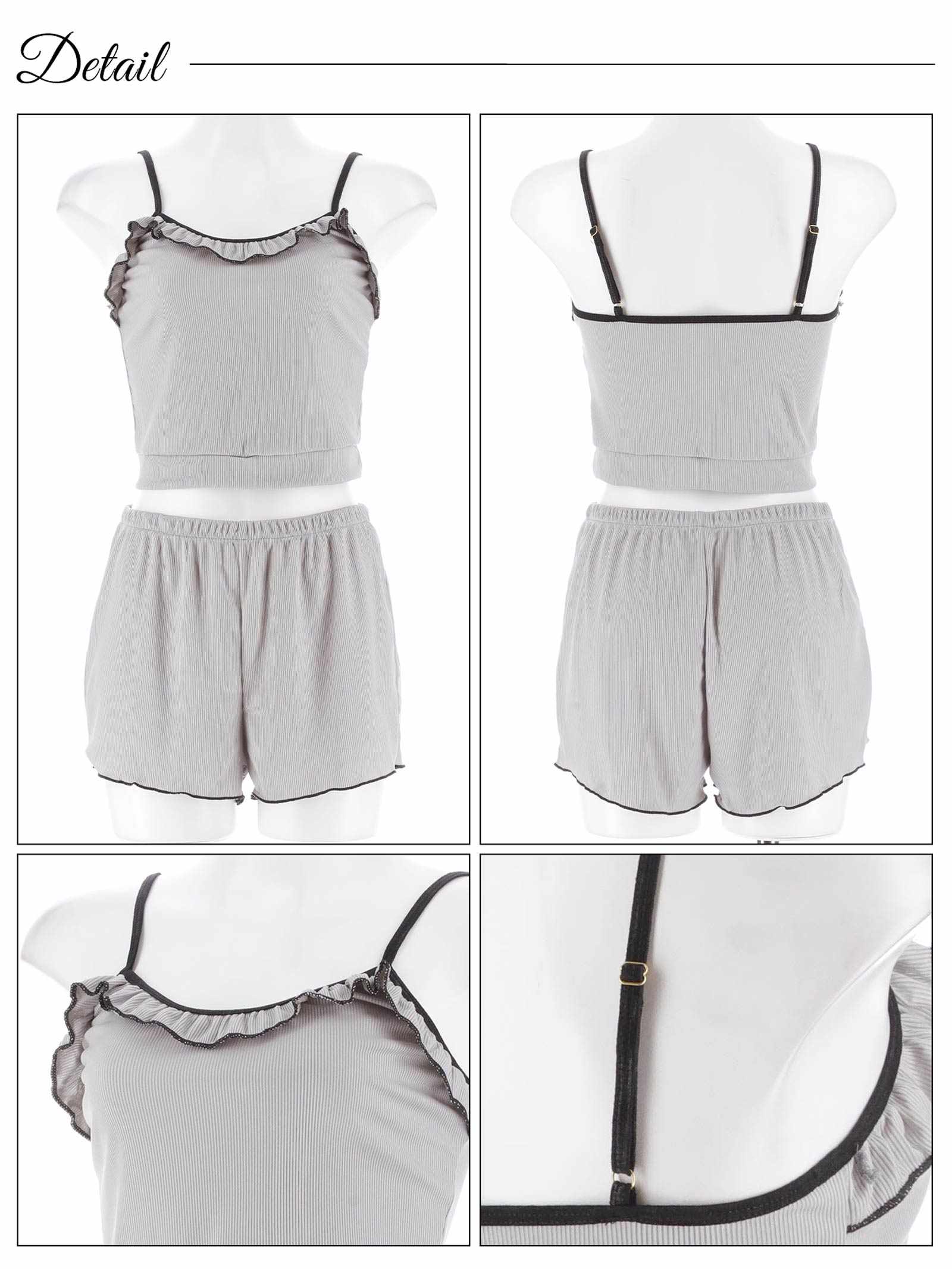 6/30新作!リブメローフリルキャミソール&ショートパンツルームウェア