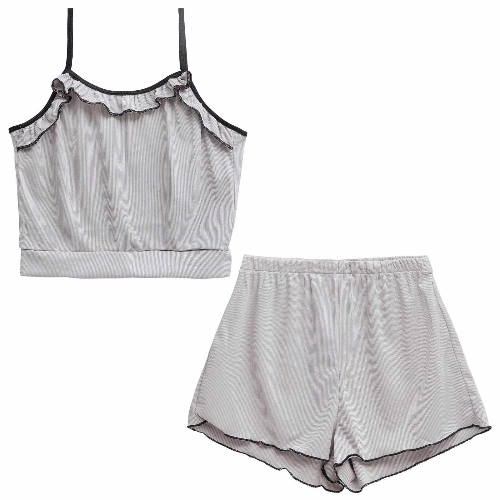 リブメローフリルキャミソール&ショートパンツルームウェア