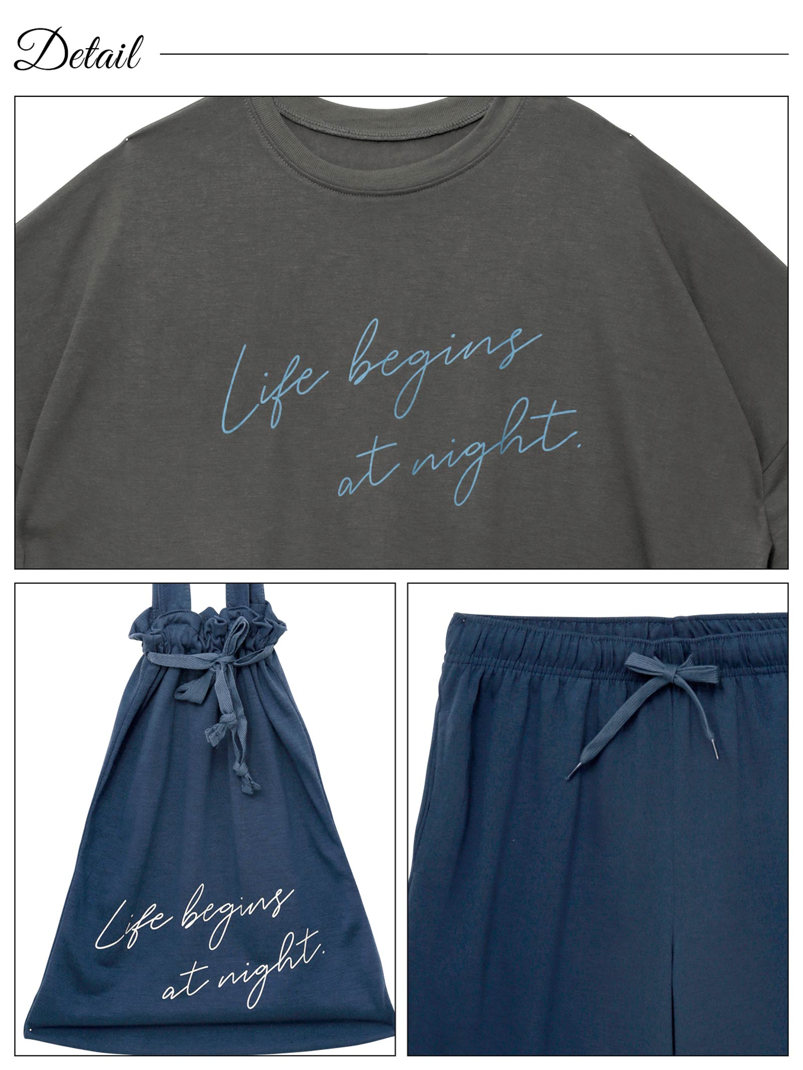 7/9新作!巾着付き五分袖ロゴトップス&ハーフパンツルームウェア