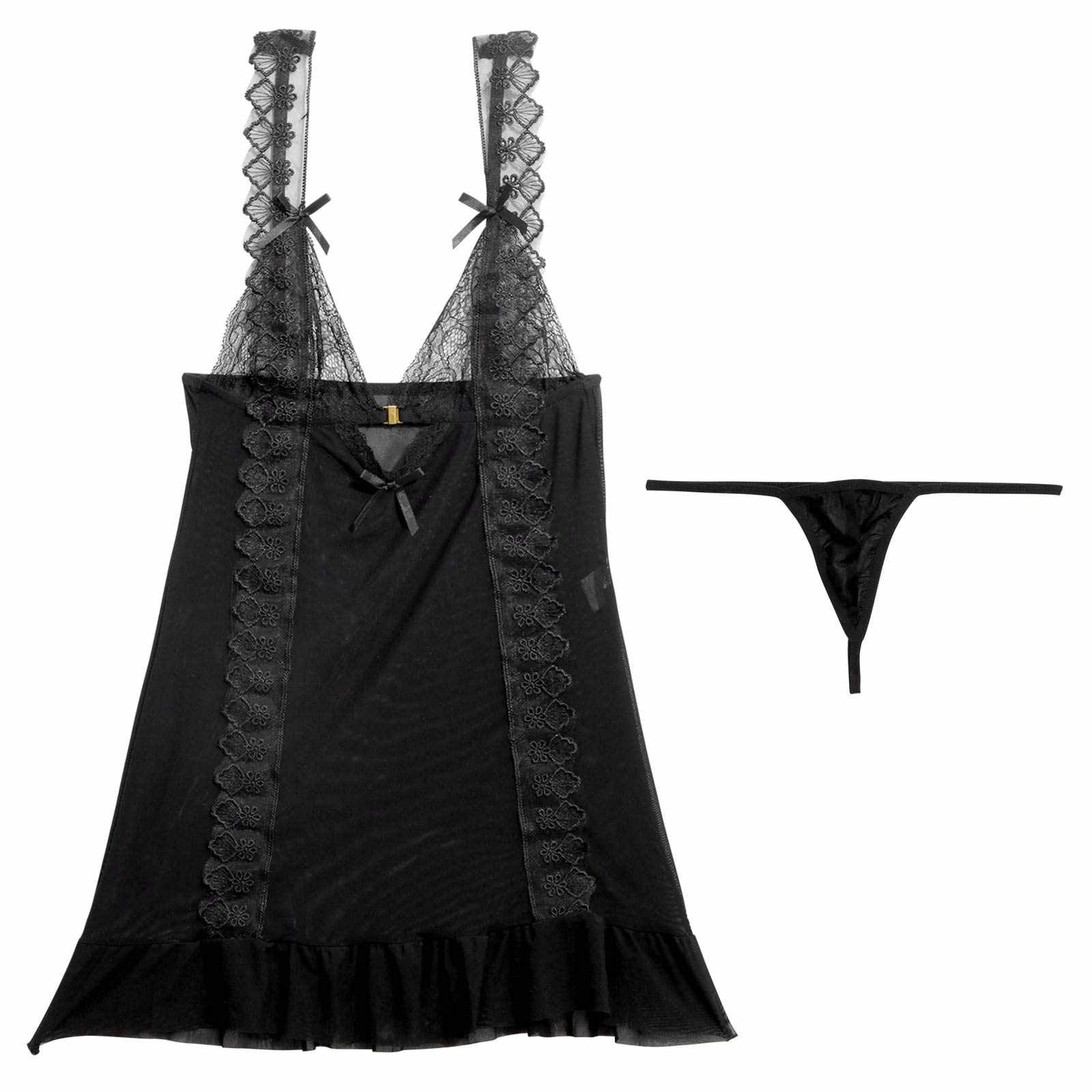 フラワーレースフリルリボンベビードール