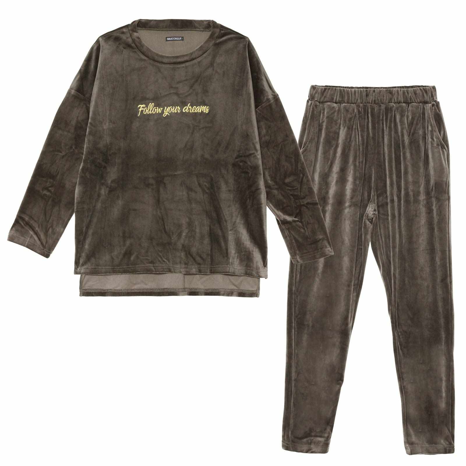 11/26新作!パールシャギーロゴトップス&ロングパンツルームウェア