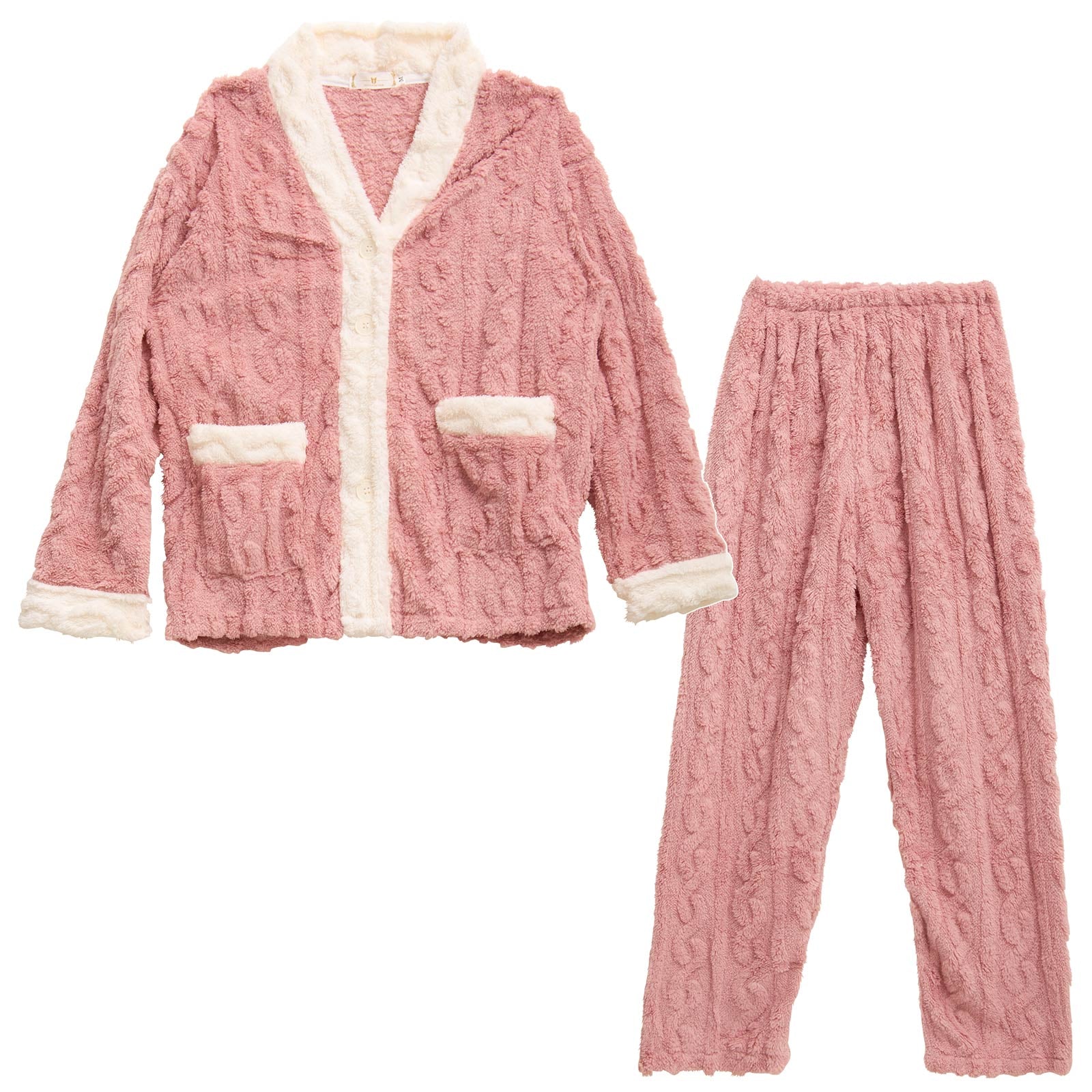 12/4再販!バイカラーケーブルボアトップス&ロングパンツルームウェア