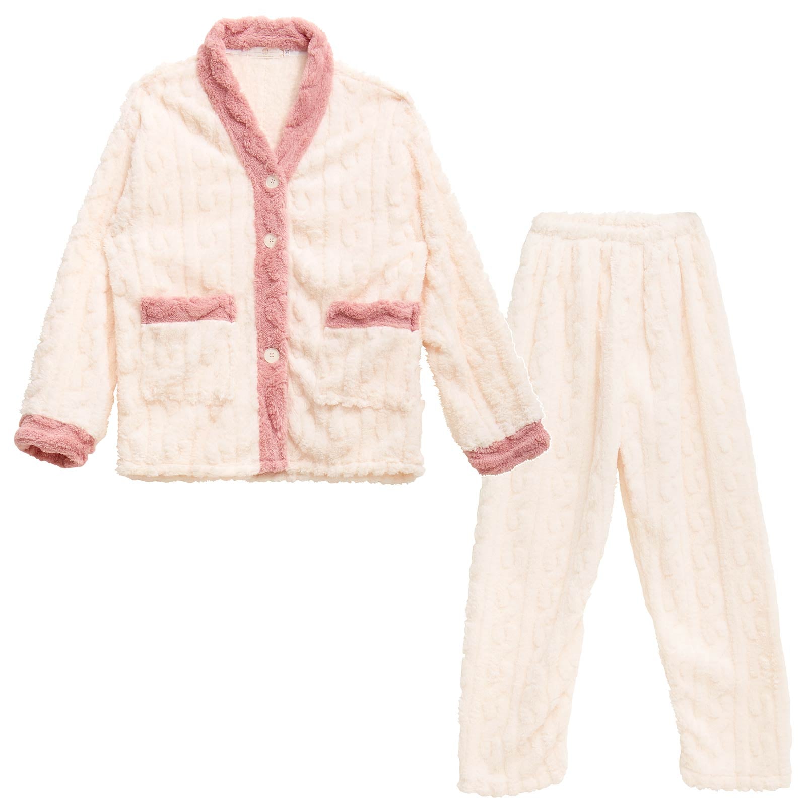 12/4再販!バイカラーケーブルボアトップス&ロングパンツルームウェア