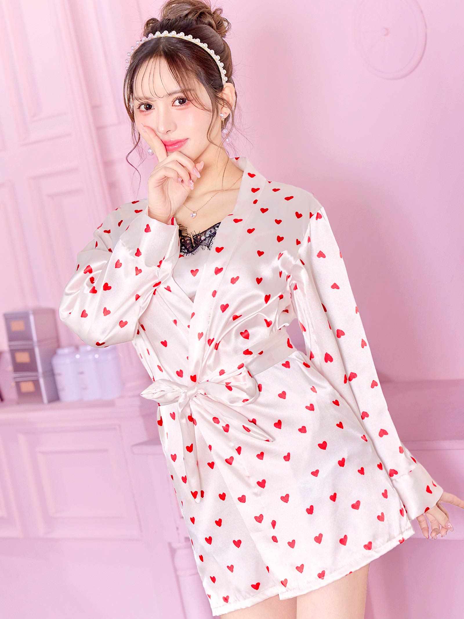 3/12新作!【3点セット】キューティーサテンハートルームウェア