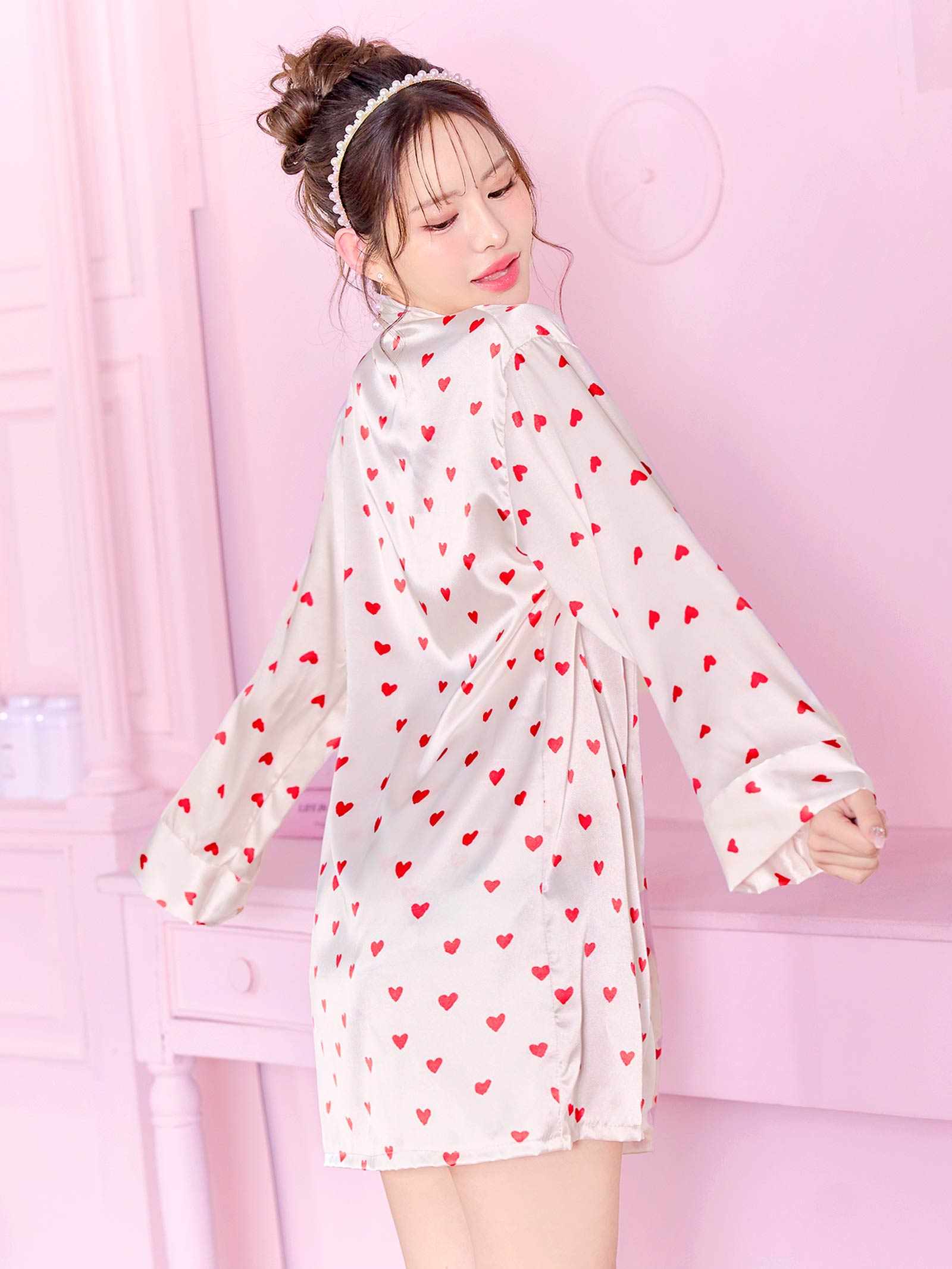 3/12新作!【3点セット】キューティーサテンハートルームウェア