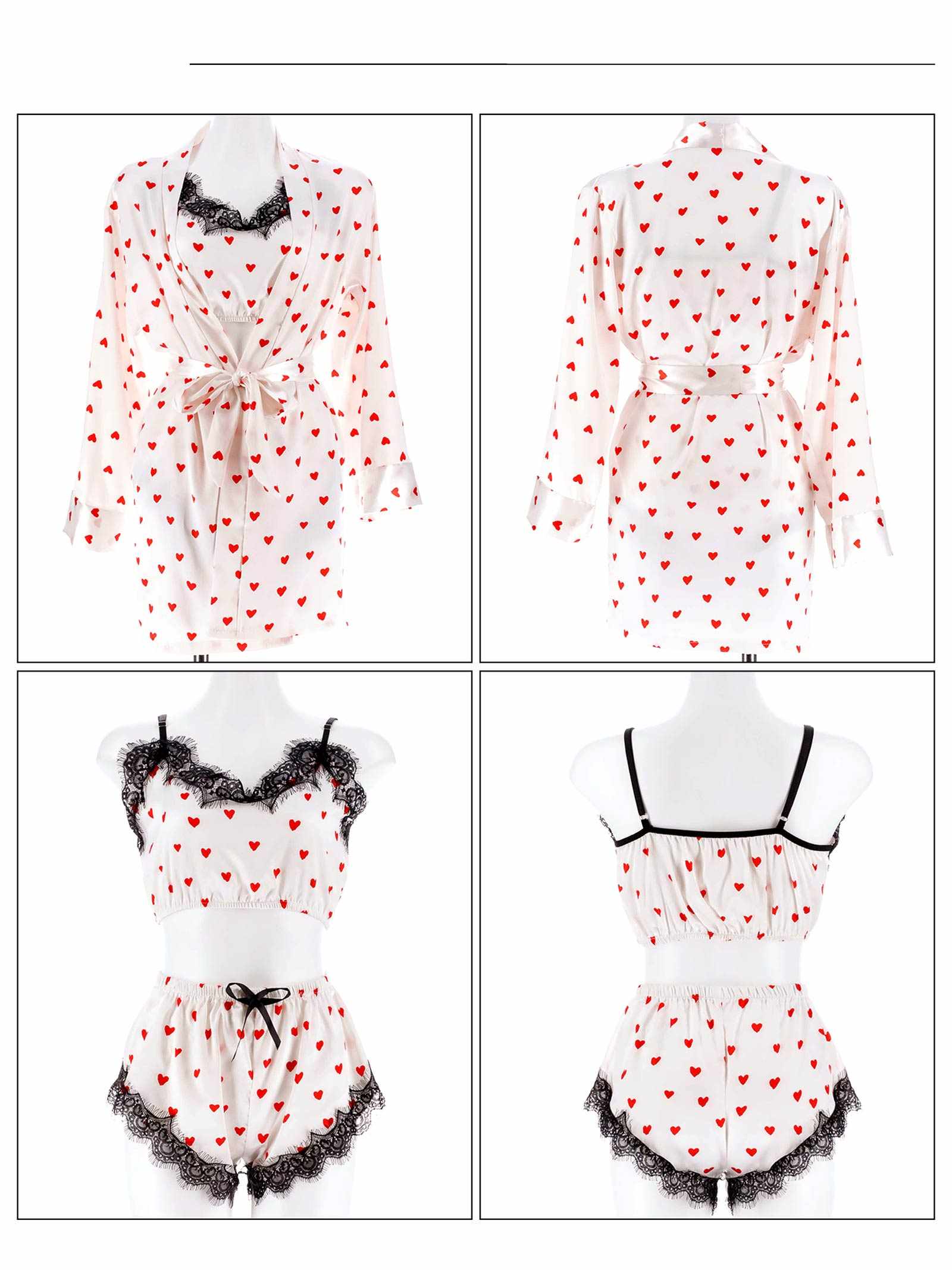 3/12新作!【3点セット】キューティーサテンハートルームウェア