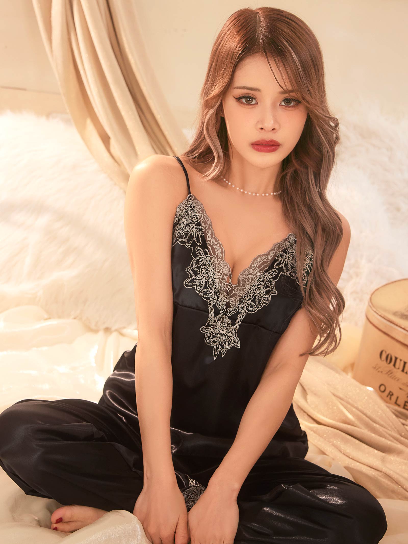 4/16新作!【5点セット】ラグジュアリーサテンレースルームウェア