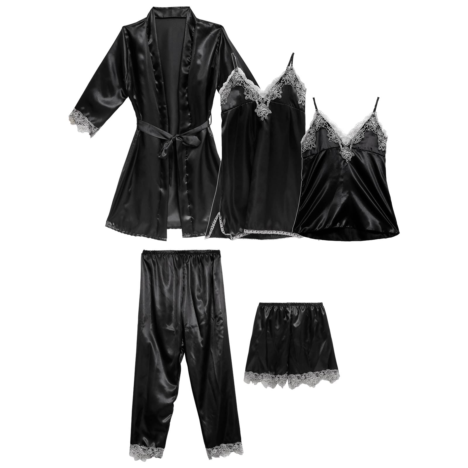 【5点セット】ラグジュアリーサテンレースルームウェア
