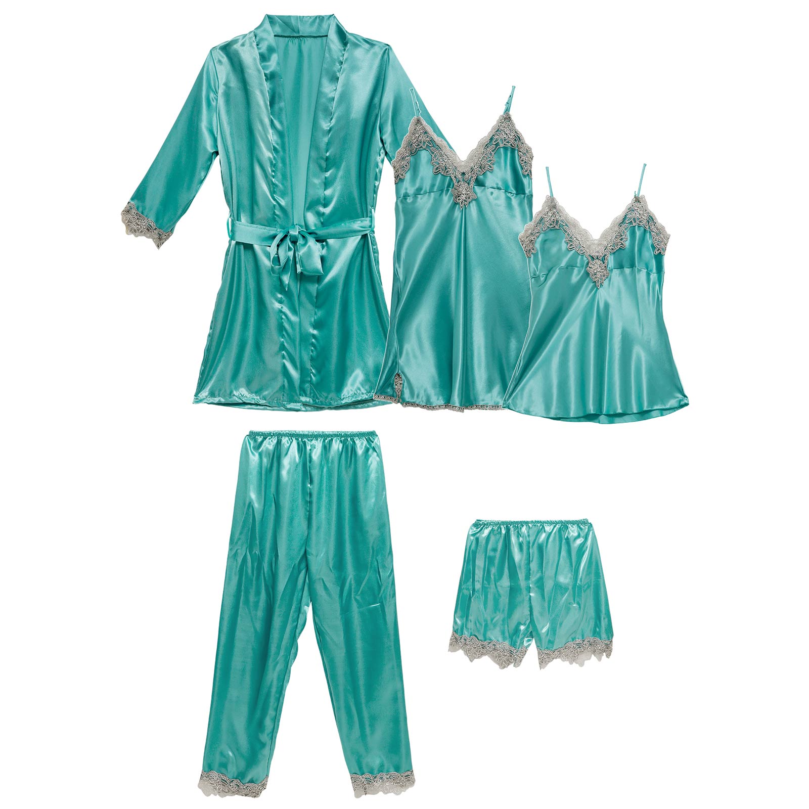 【5点セット】ラグジュアリーサテンレースルームウェア