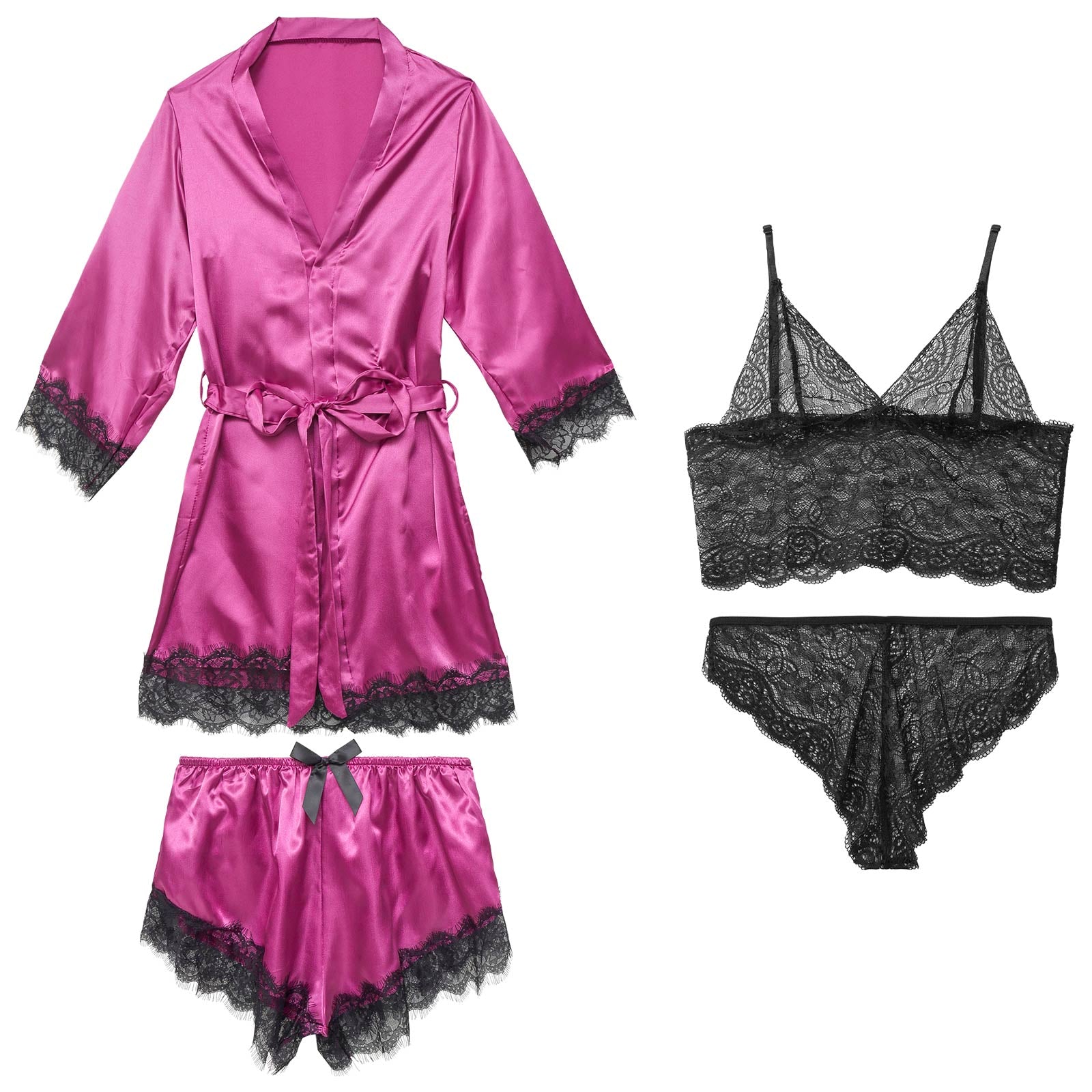 【4点セット】サテンリボンモダンレースルームウェア