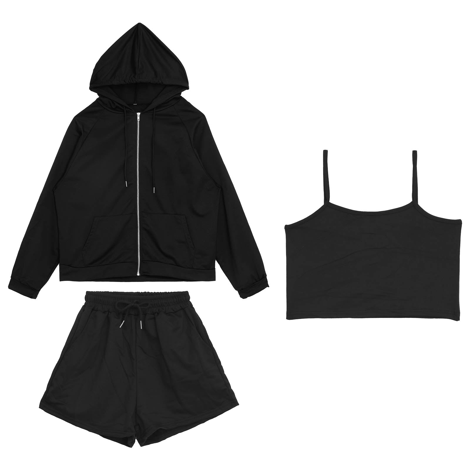 スウェットパーカー&キャミソール&ショートパンツルームウェア