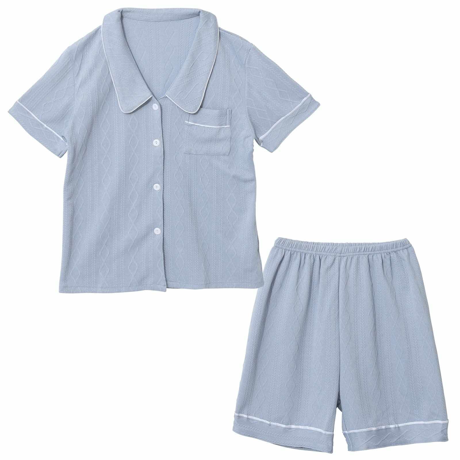 ケーブルパイピング半袖トップス&ショートパンツルームウェア
