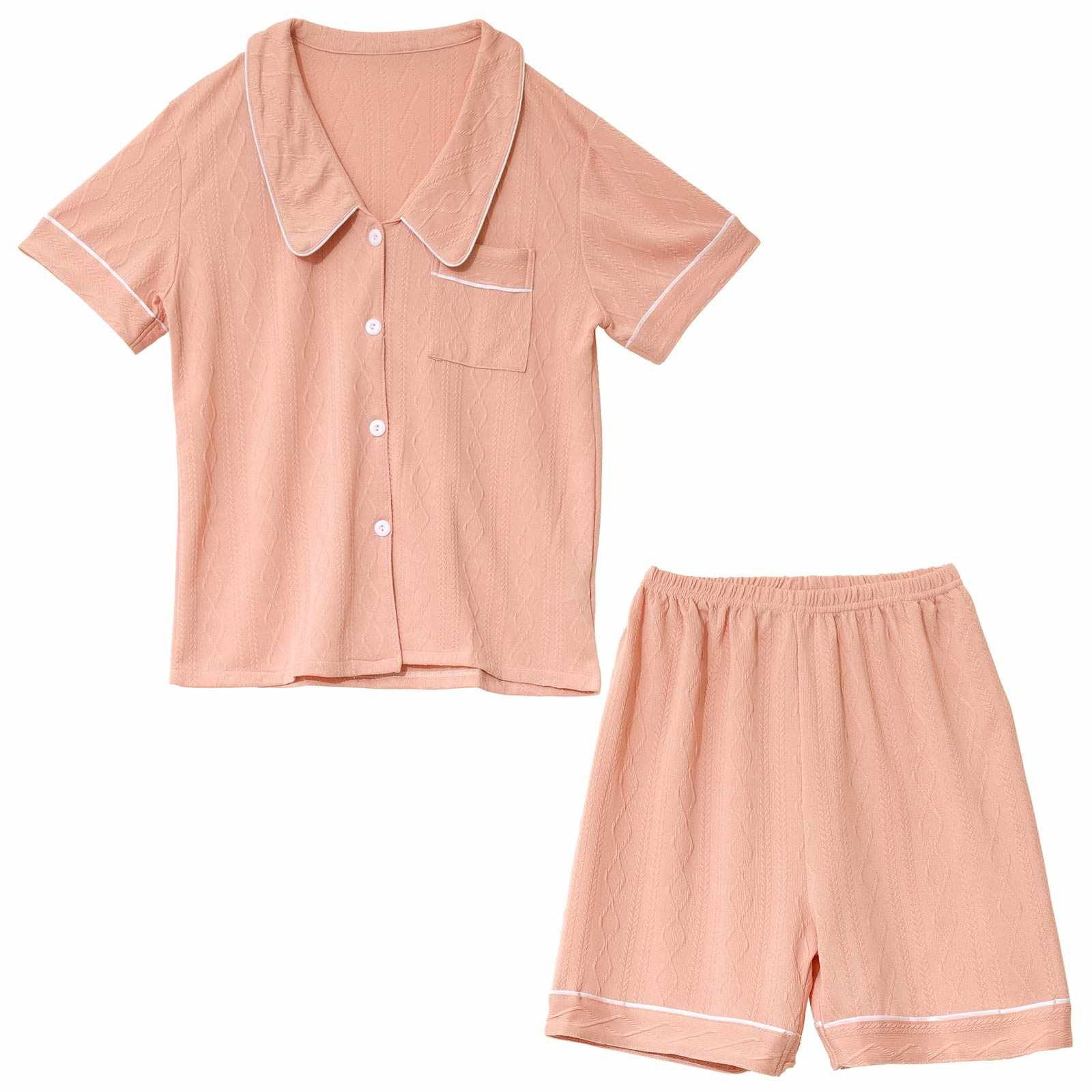 ケーブルパイピング半袖トップス&ショートパンツルームウェア