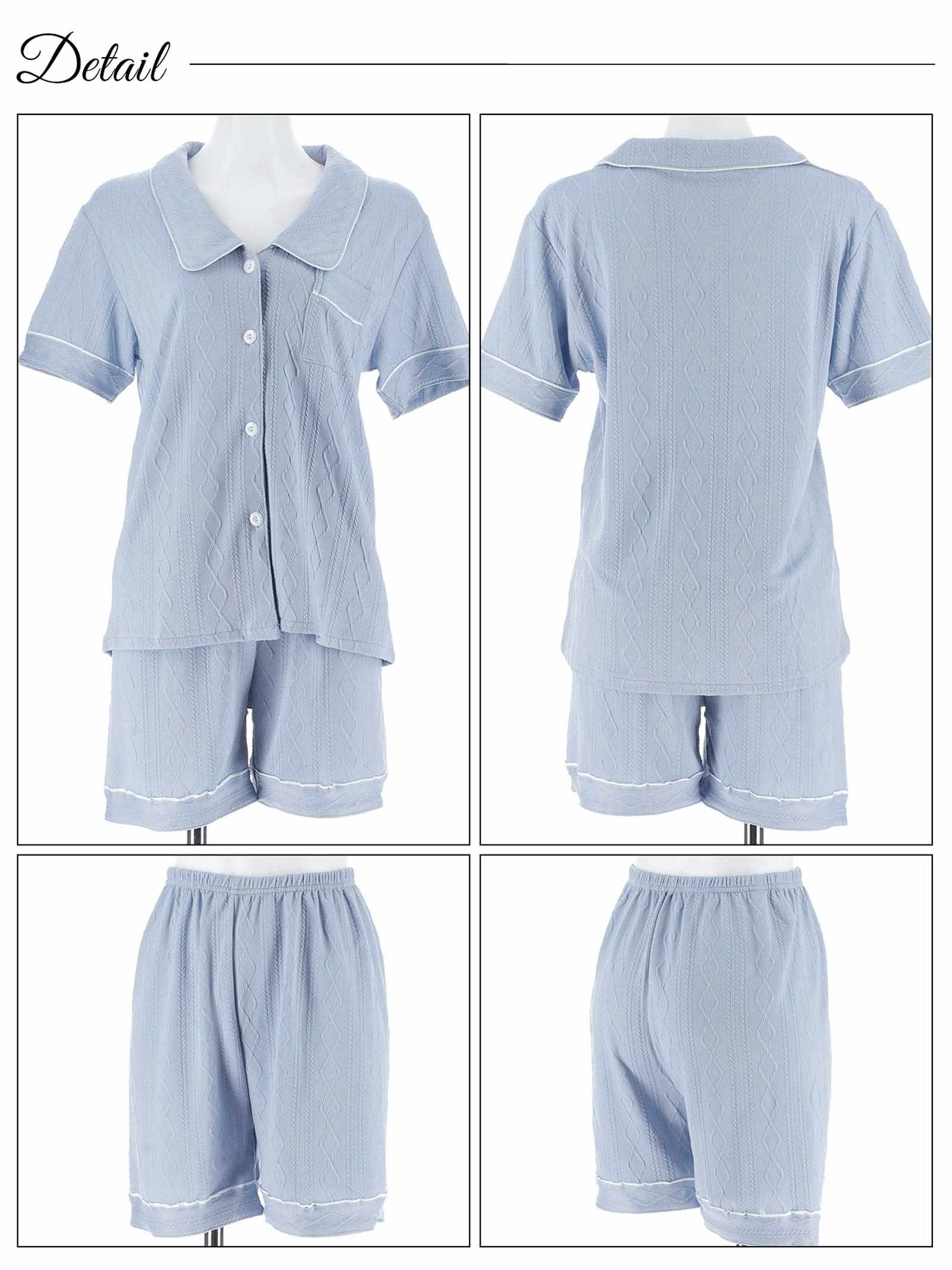 4/25新作!ケーブルパイピング半袖トップス&ショートパンツルームウェア