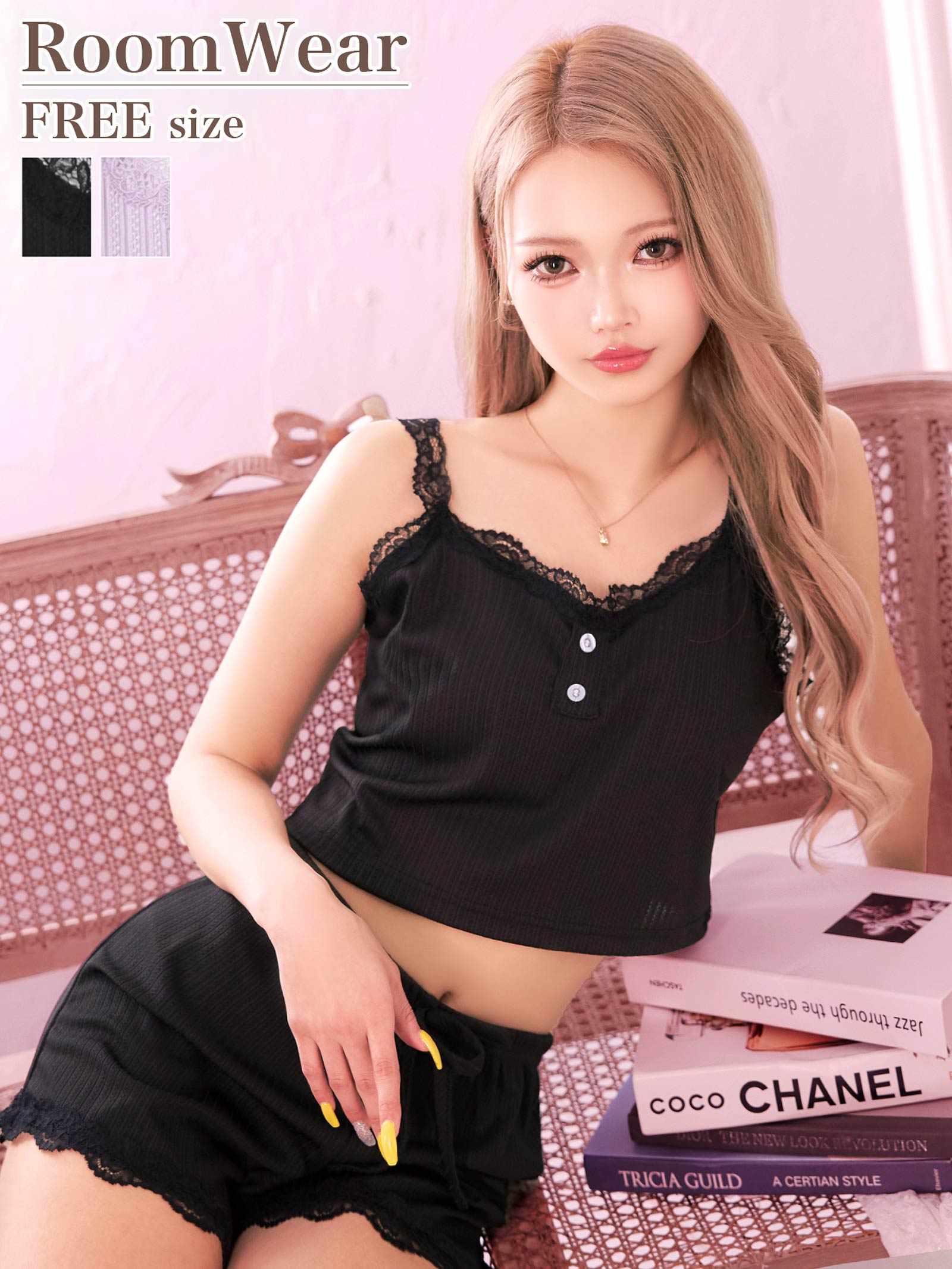 4/25新作!フロントボタンレースキャミ&ショートパンツルームウェア