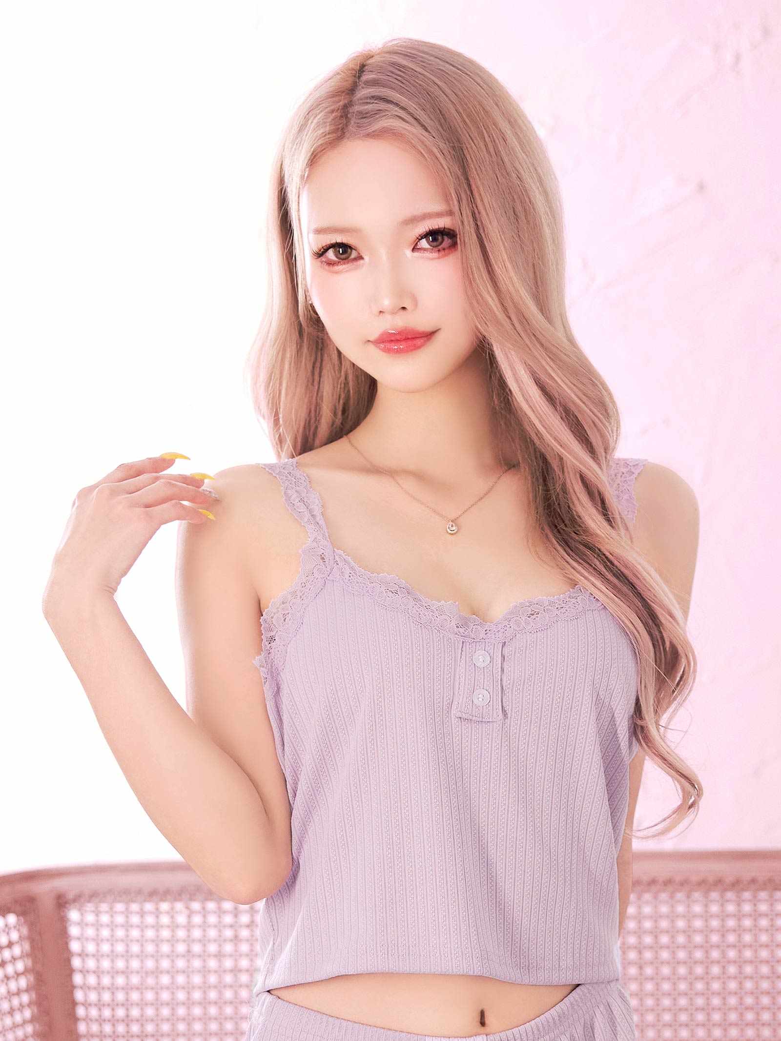 4/25新作!フロントボタンレースキャミ&ショートパンツルームウェア