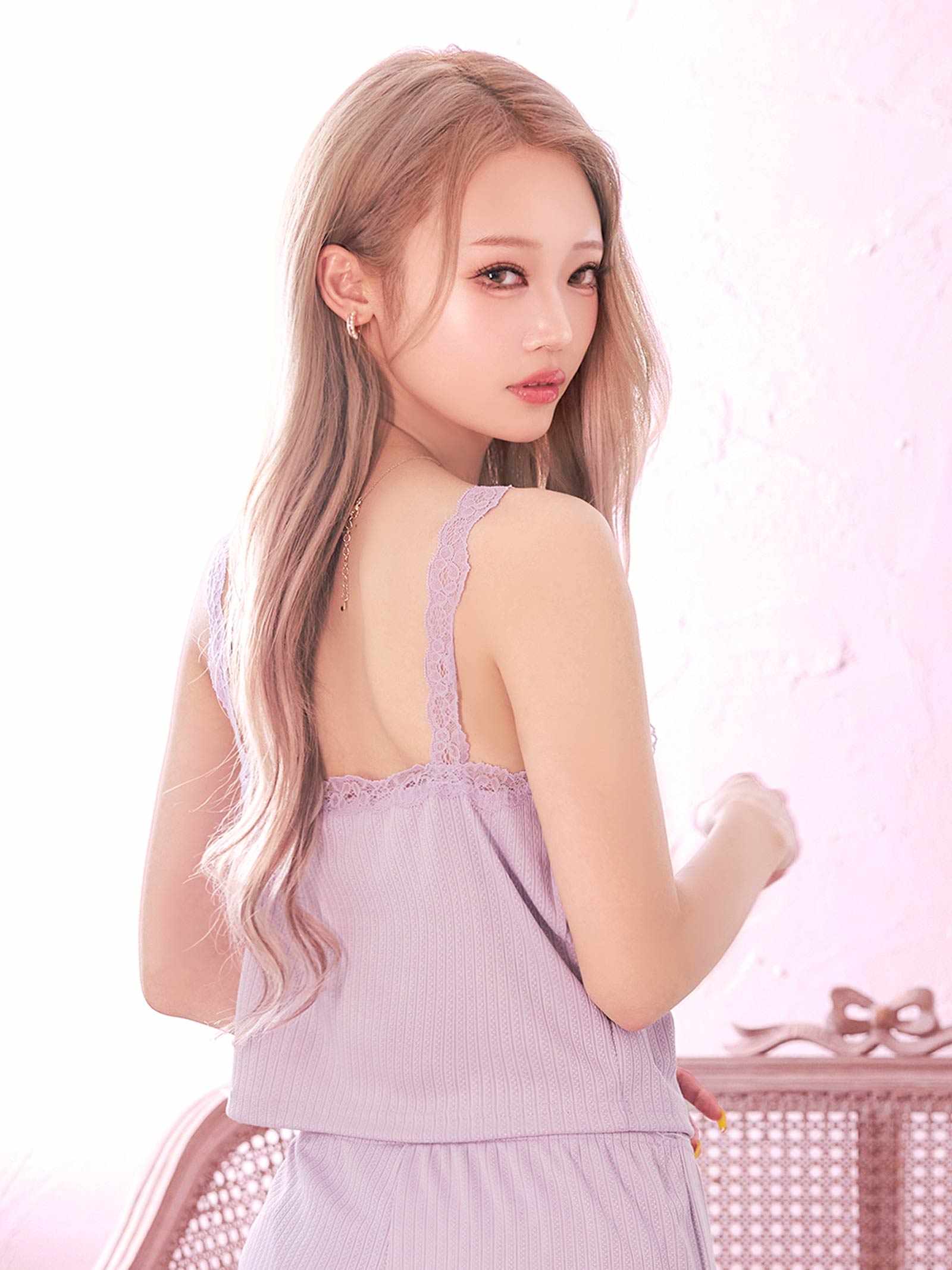 4/25新作!フロントボタンレースキャミ&ショートパンツルームウェア