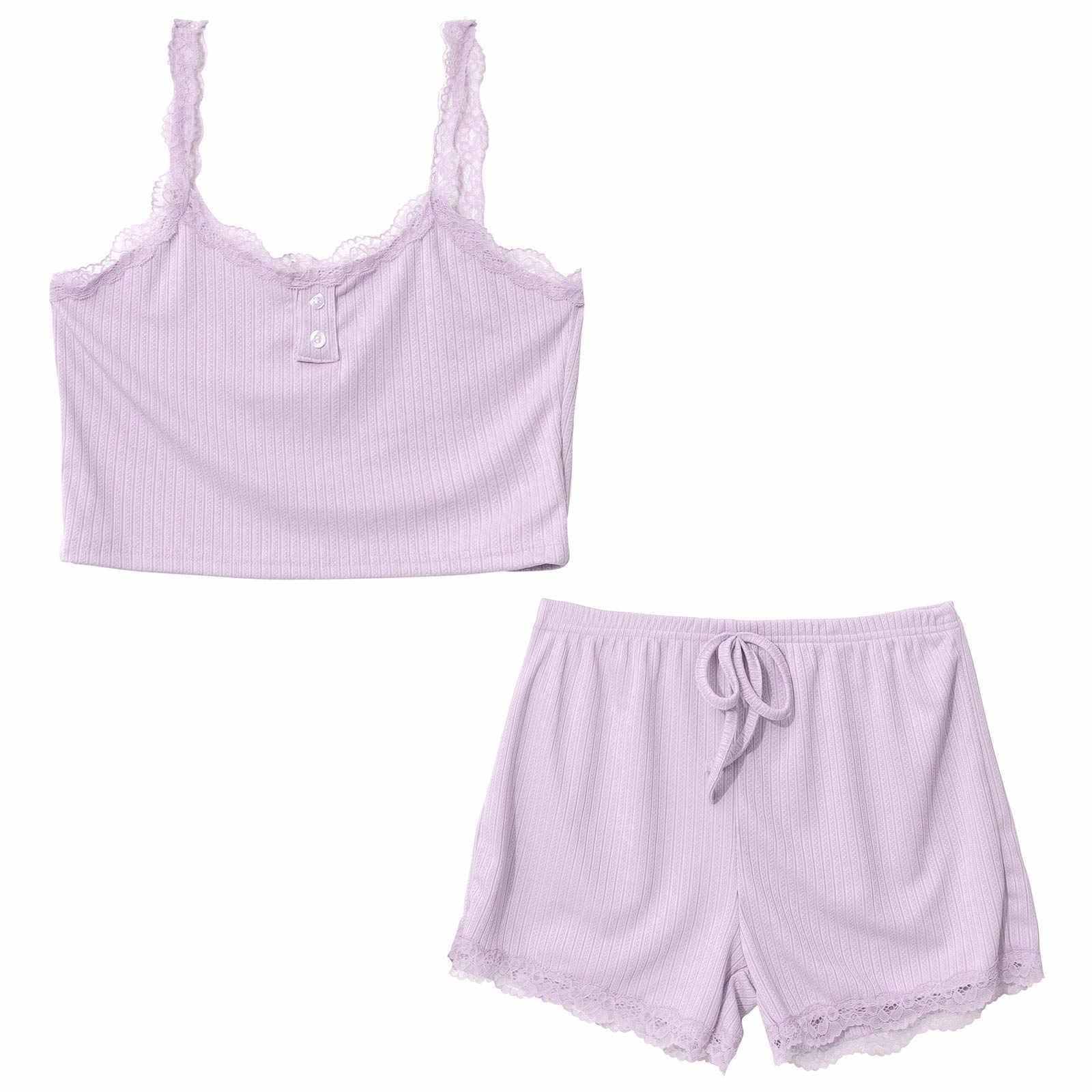 フロントボタンレースキャミ&ショートパンツルームウェア