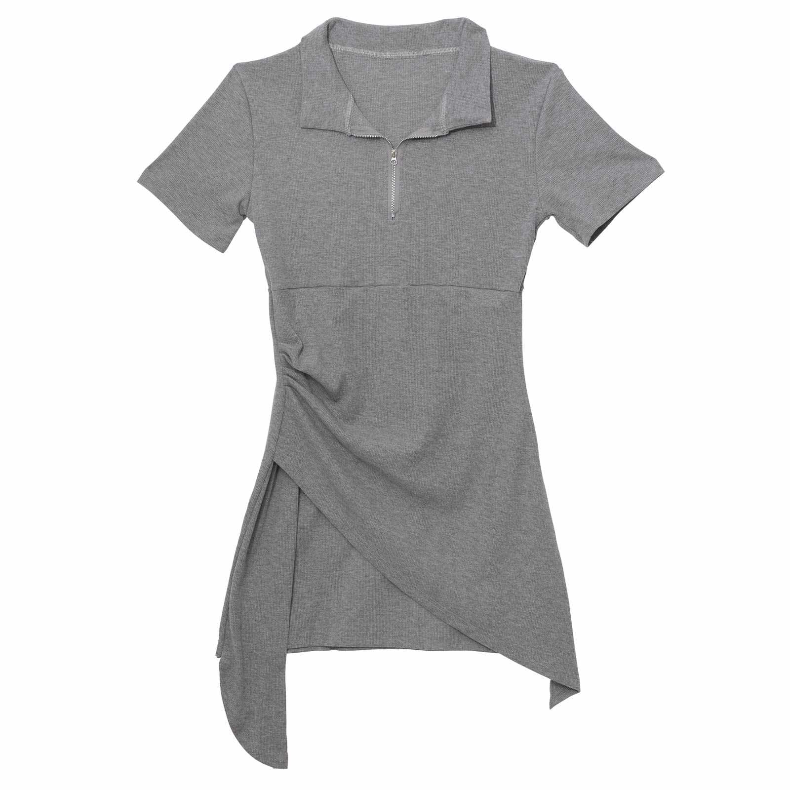 フロントジップアシンメトリーワンピースルームウェア