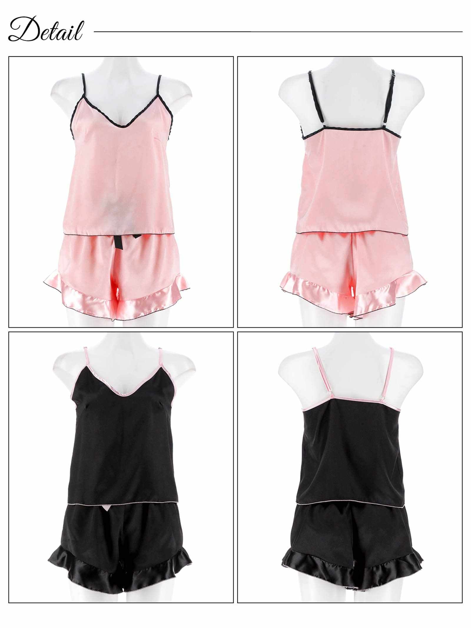 7/14新作!パイピングフリルサテンキャミソール&ショートパンツルームウェア