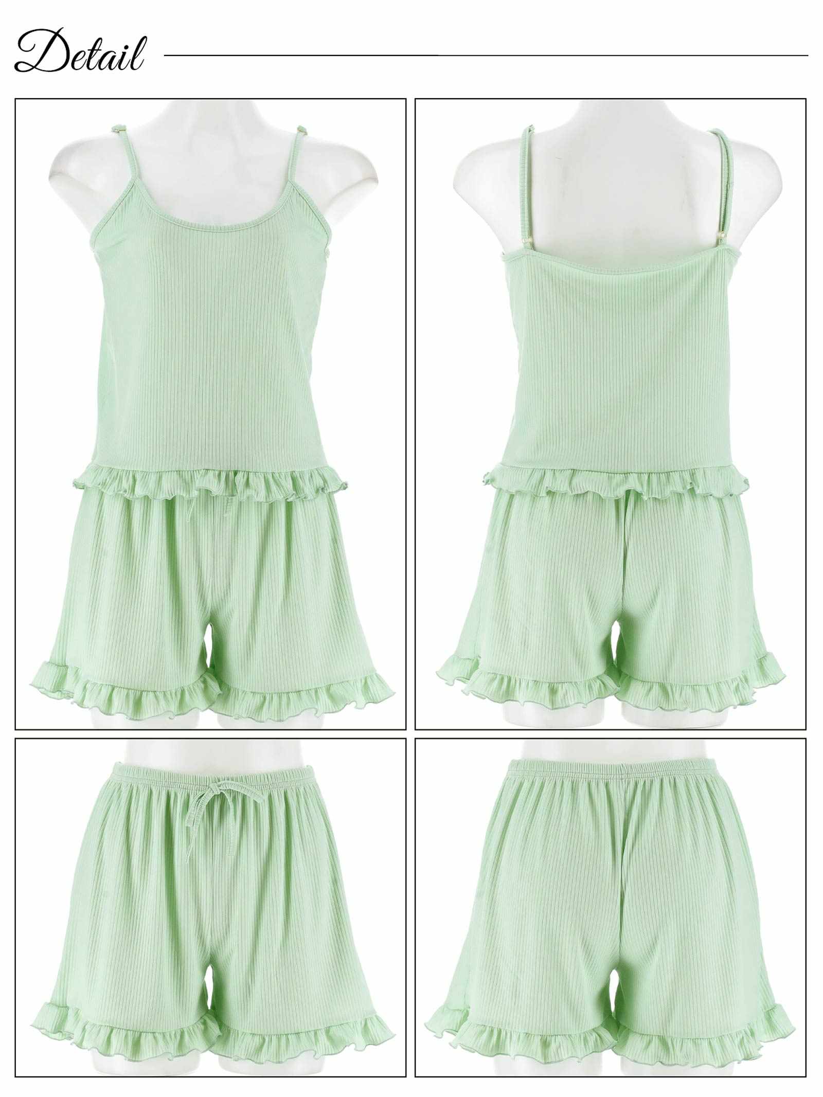 8/11新作!シンプルリブフリルキャミソール&ショートパンツルームウェア