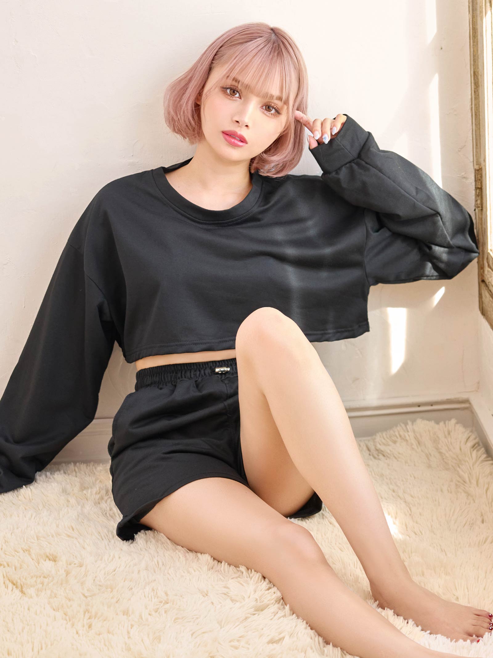 9/17新作!クロップド丈スウェットトップス&ショートパンツルームウェア