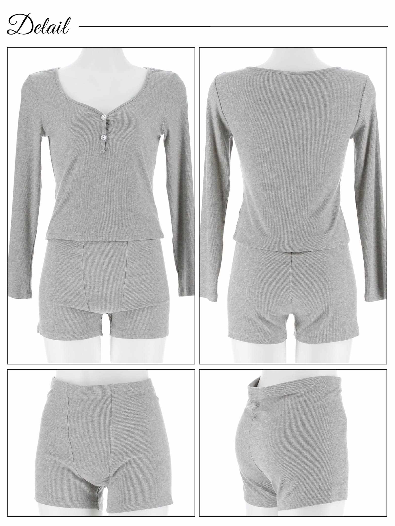 9/26新作!Vネックボタンリブ長袖トップス&ショートパンツルームウェア