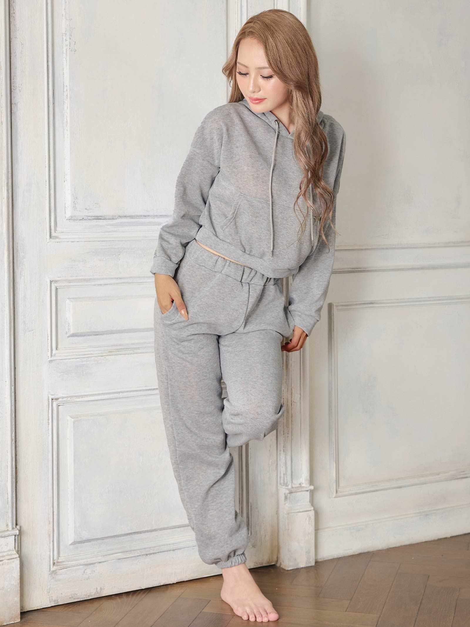 10/6新作!スウェットフーディートップス&ロングパンツルームウェア