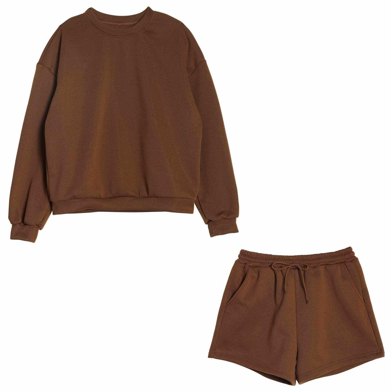 ワンカラー長袖プルオーバー&ショートパンツルームウェア