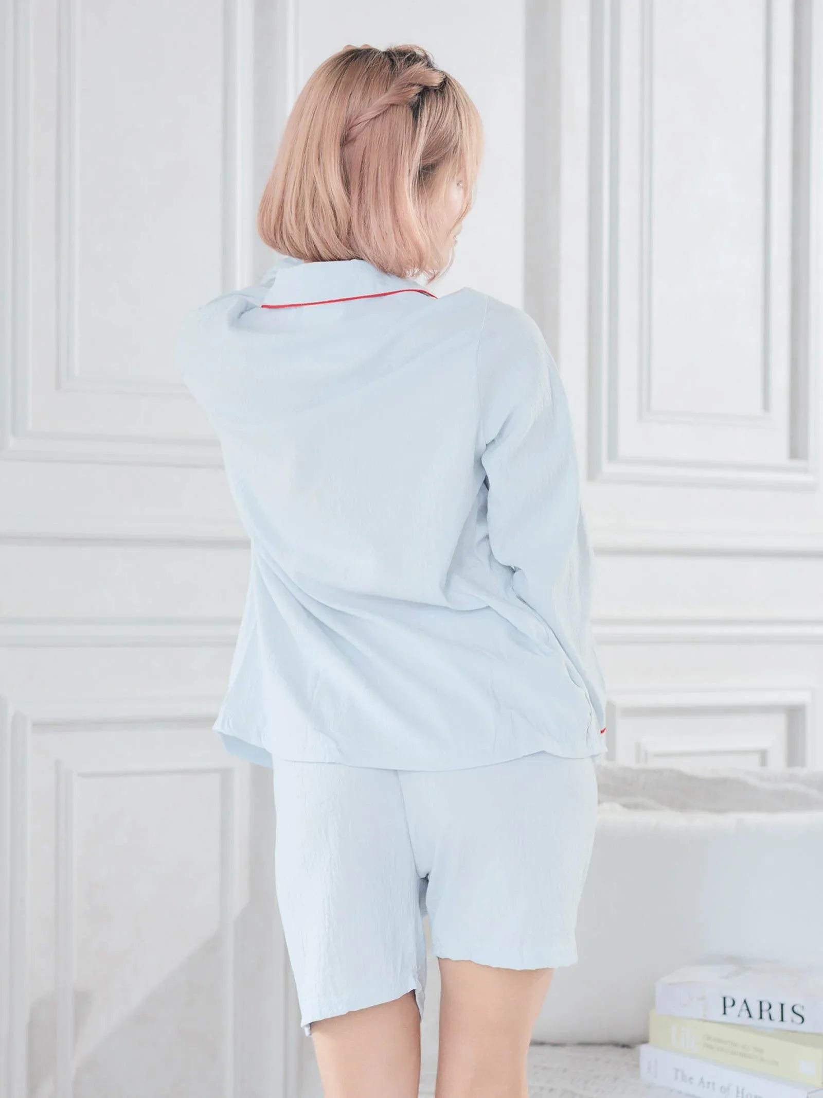 10/20新作!バイカラーパイピングシャツトップス&ショートパンツルームウェア