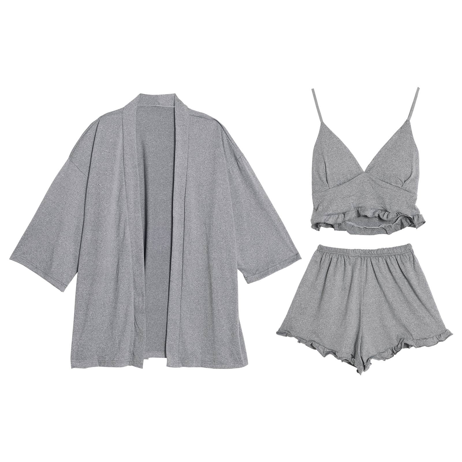 【3点セット】リラックスフリルカーディガン&キャミソール&ショートパンツルームウェア