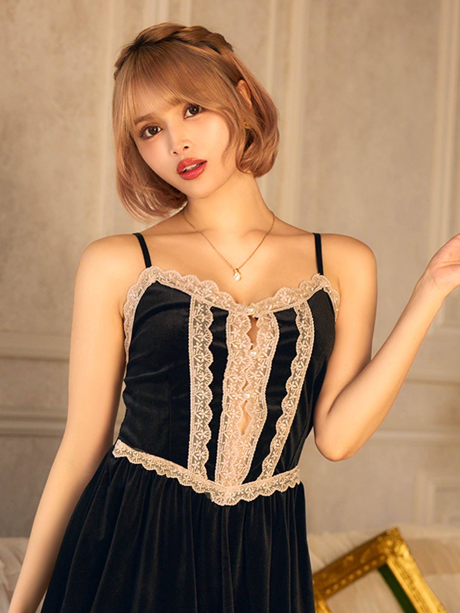 10/27新作!フェミニンレースベロアキャミソール&ガウンルームウェア