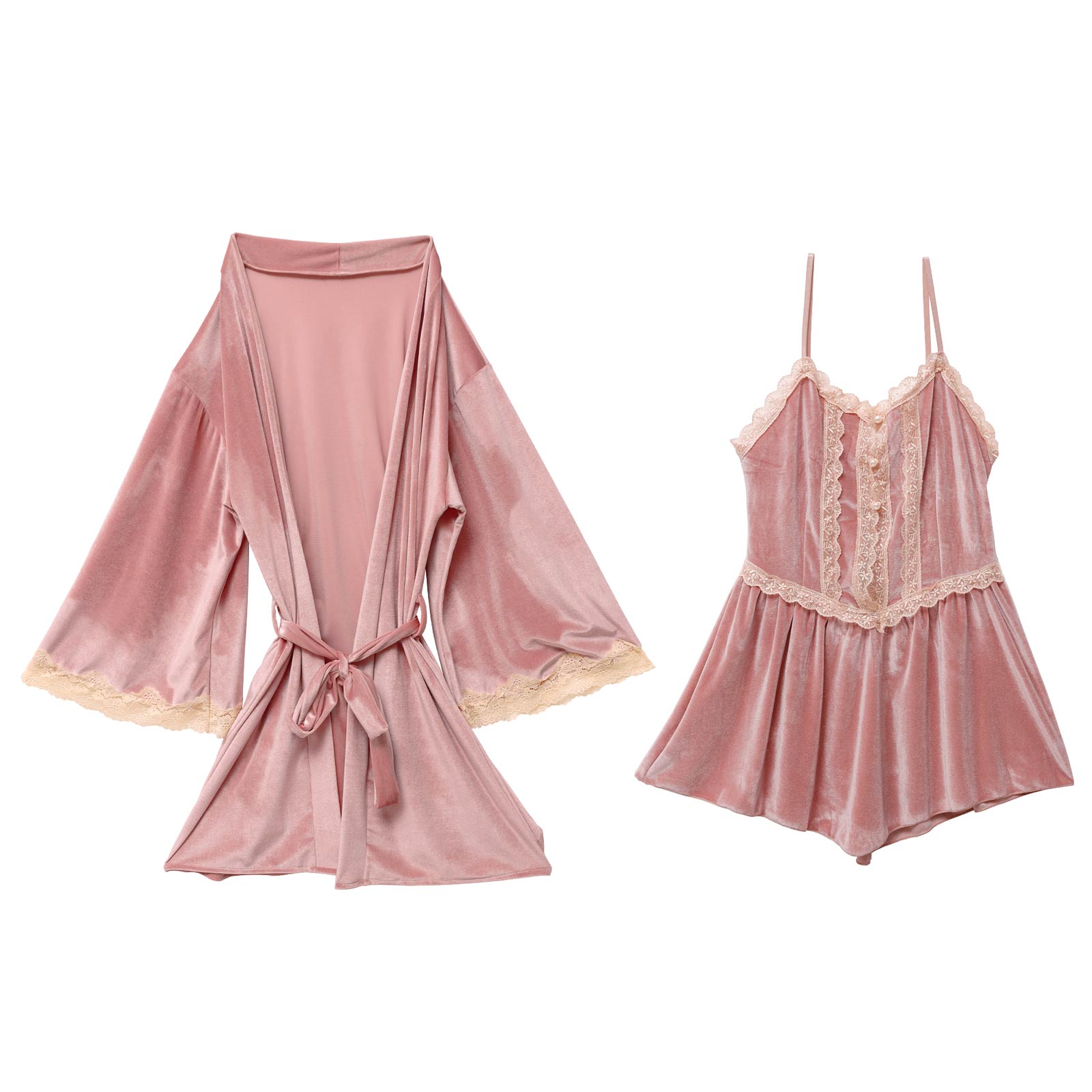 フェミニンレースベロアキャミソール&ガウンルームウェア