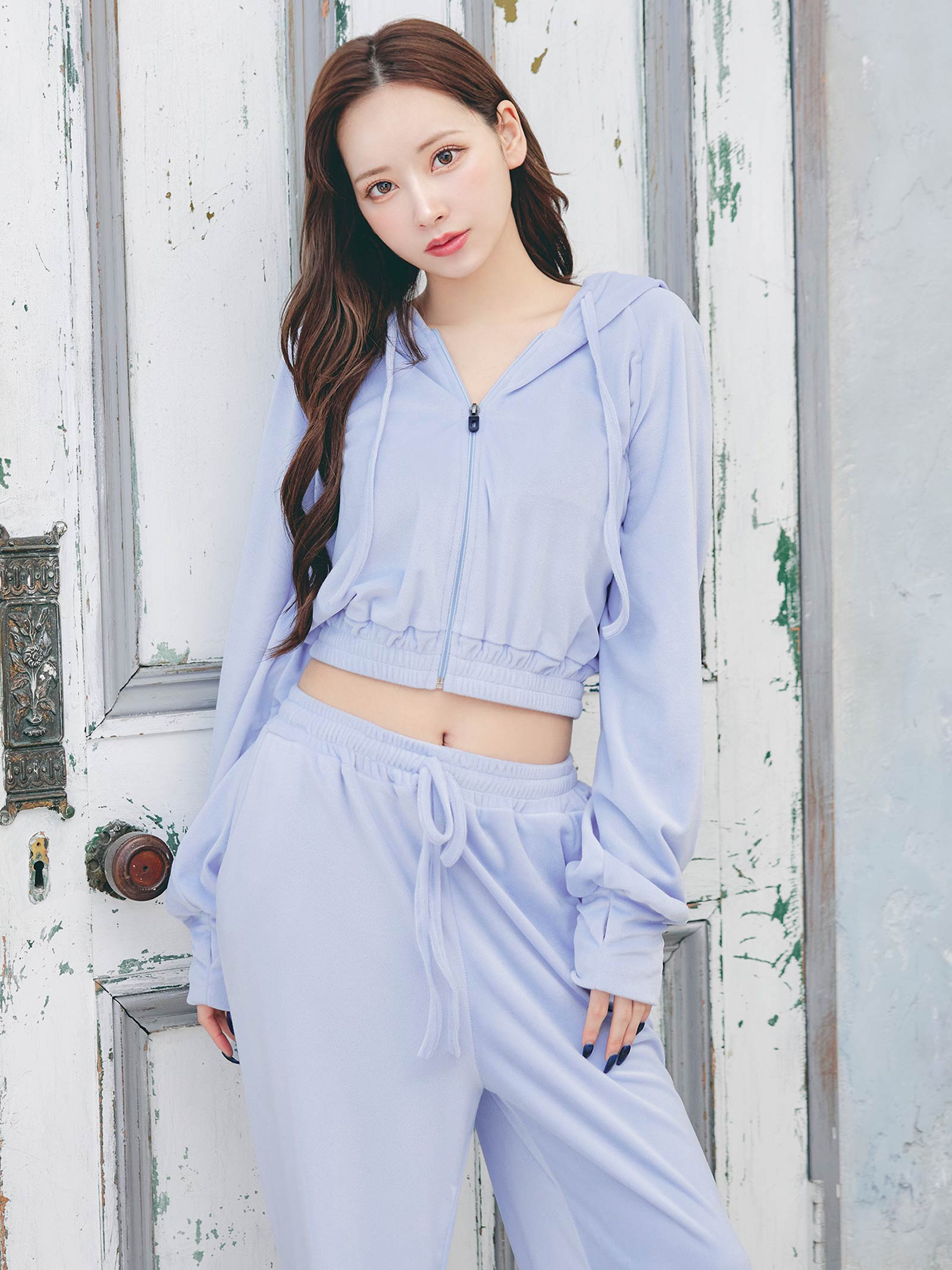 12/13再販!ベロアクロップドパーカー&ロングパンツルームウェア