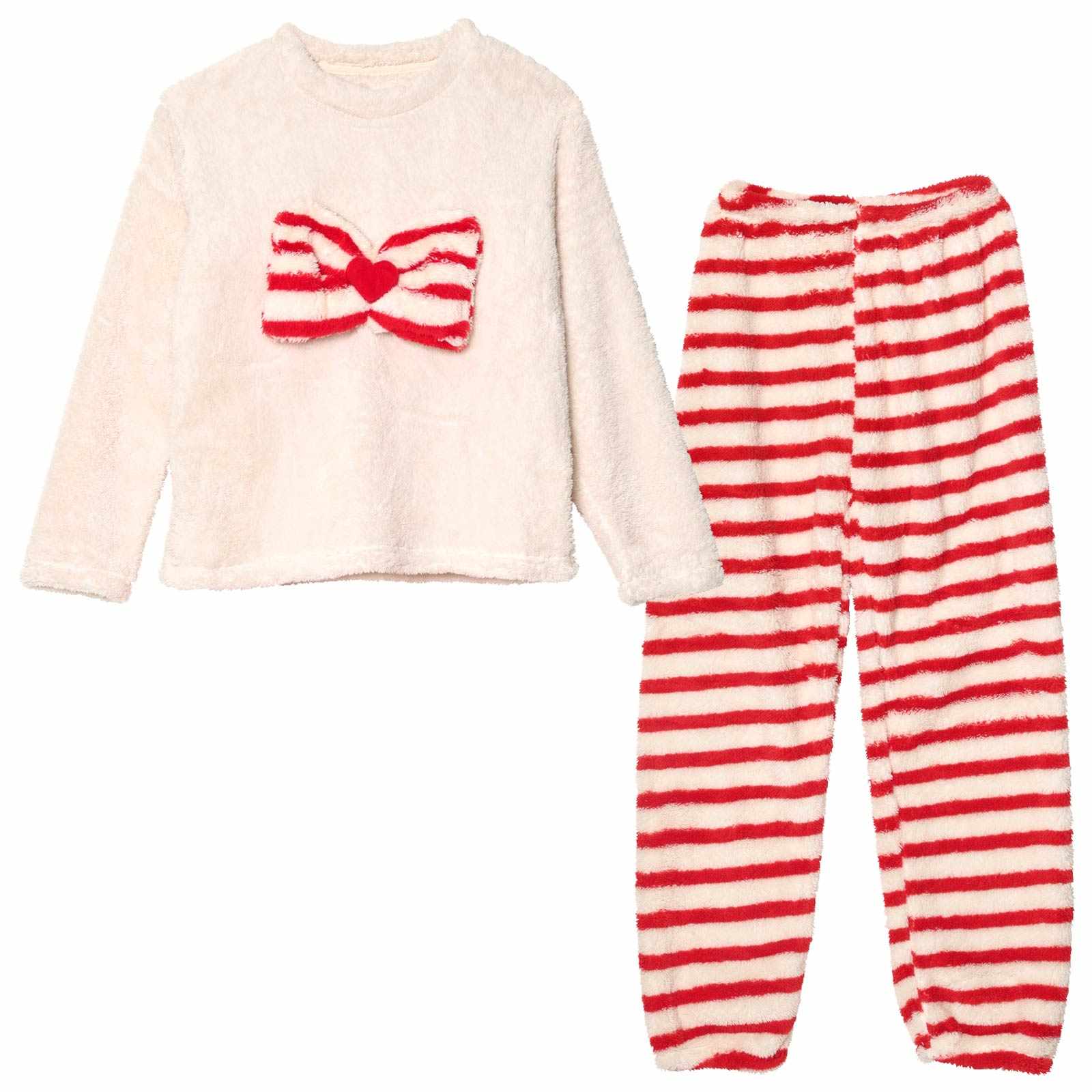 12/1新作!キャンディリボンボーダーもこもこトップス&ロングパンツルームウェア