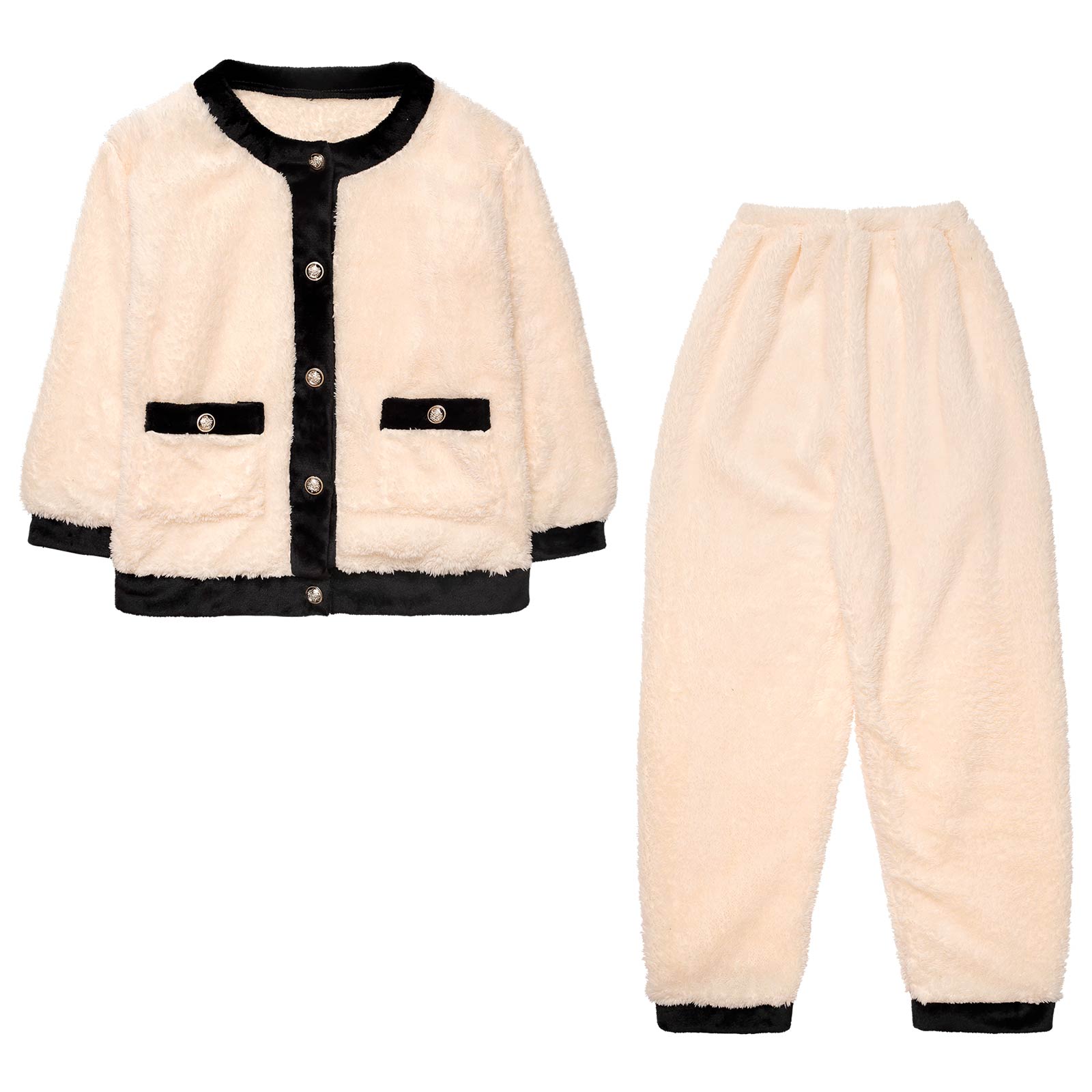 12/3新作!バイカラーパイピングもこもこトップス&ロングパンツルームウェア