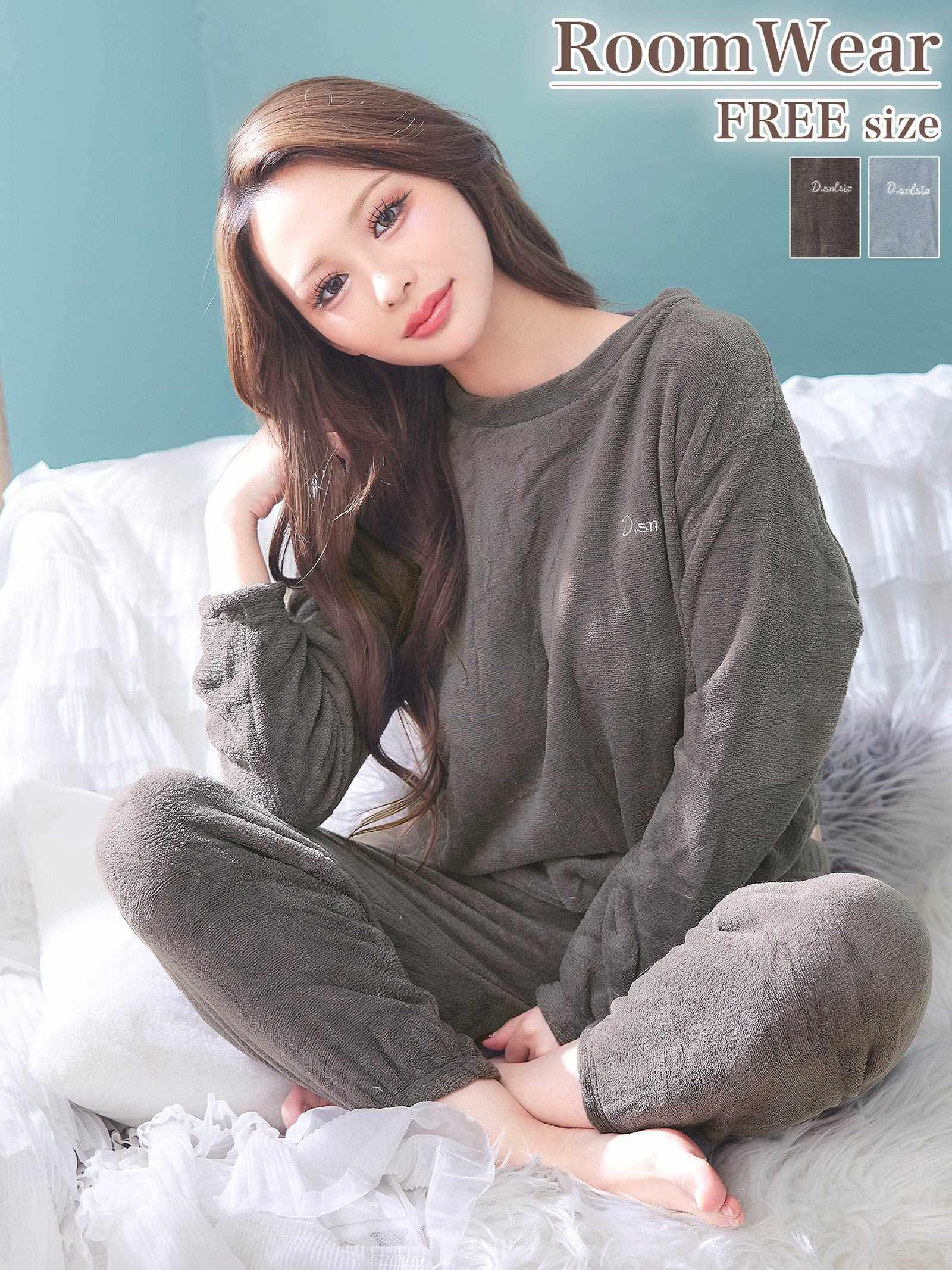 12/26新作!もこもこロゴ刺繍トップス&ロングパンツルームウェア