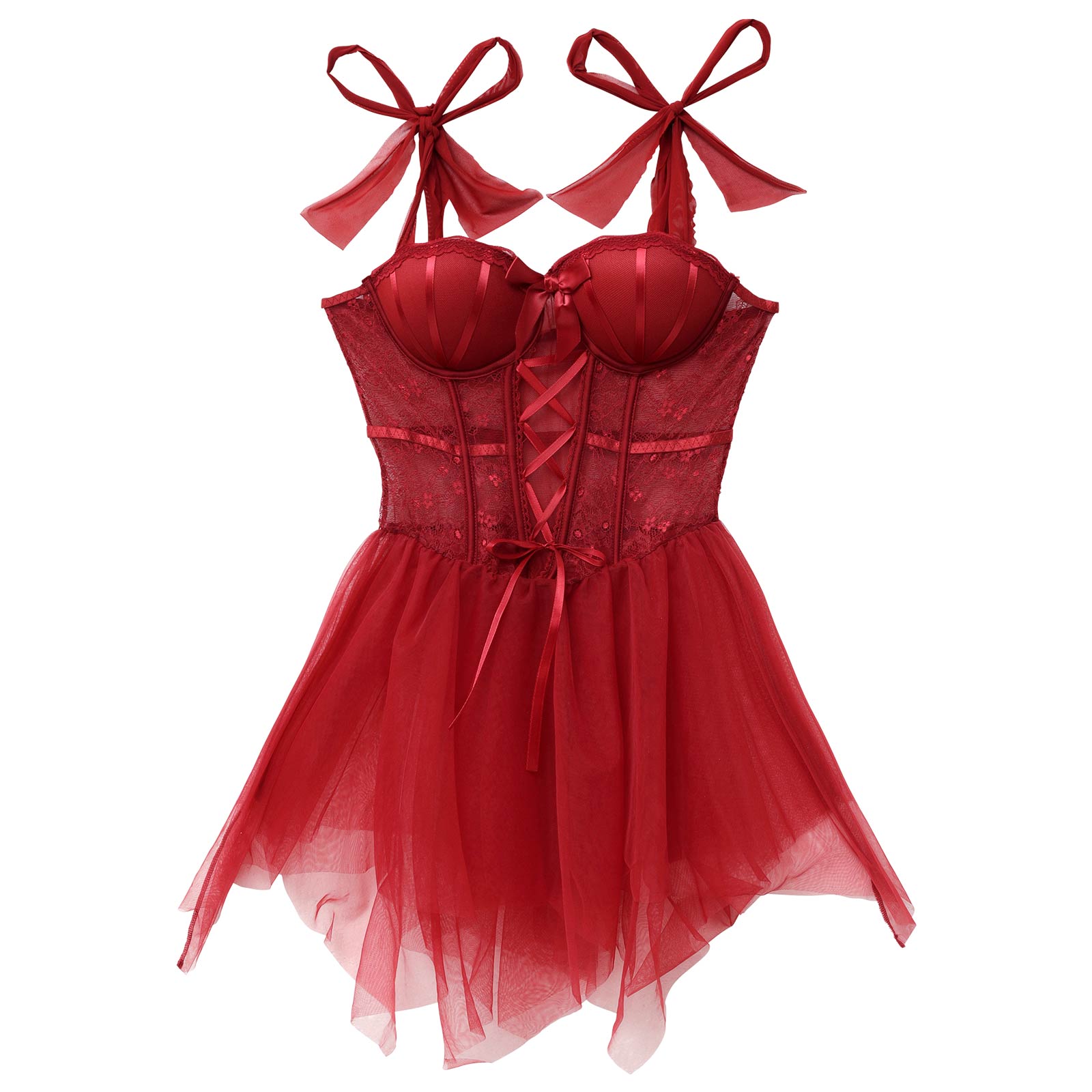 1/16新作!レースアップリボンショルダーベビードール