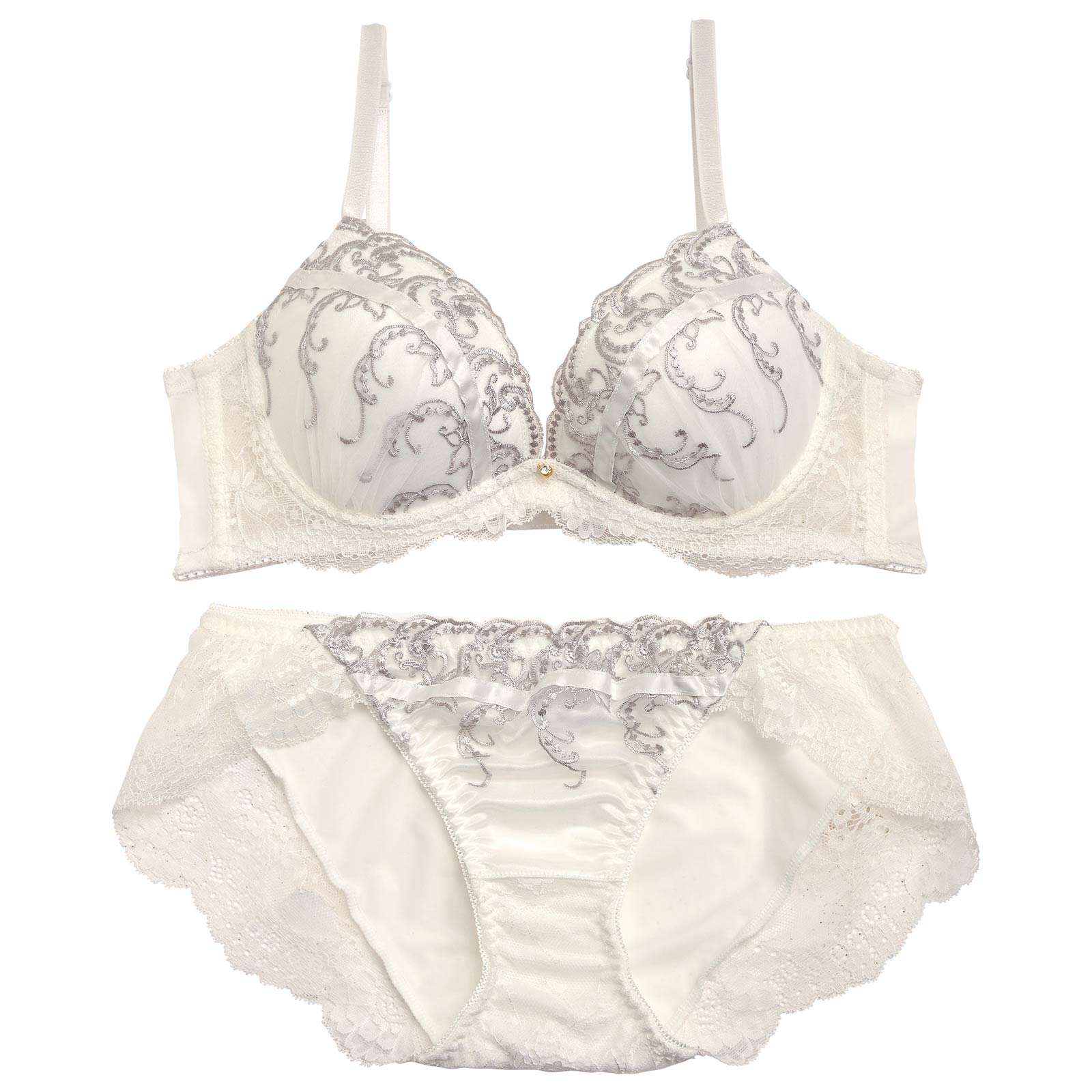 11/27再販!【ノンワイヤー】クラシカルラインレース育乳脇高ブラジャー&フルバックショーツ
