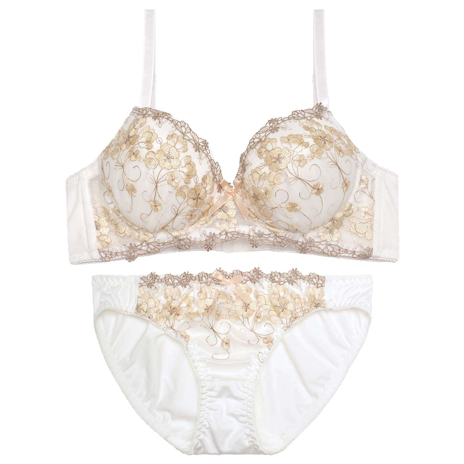 トゥインクルニュアンスフラワー育乳脇高ブラジャー&フルバックショーツ