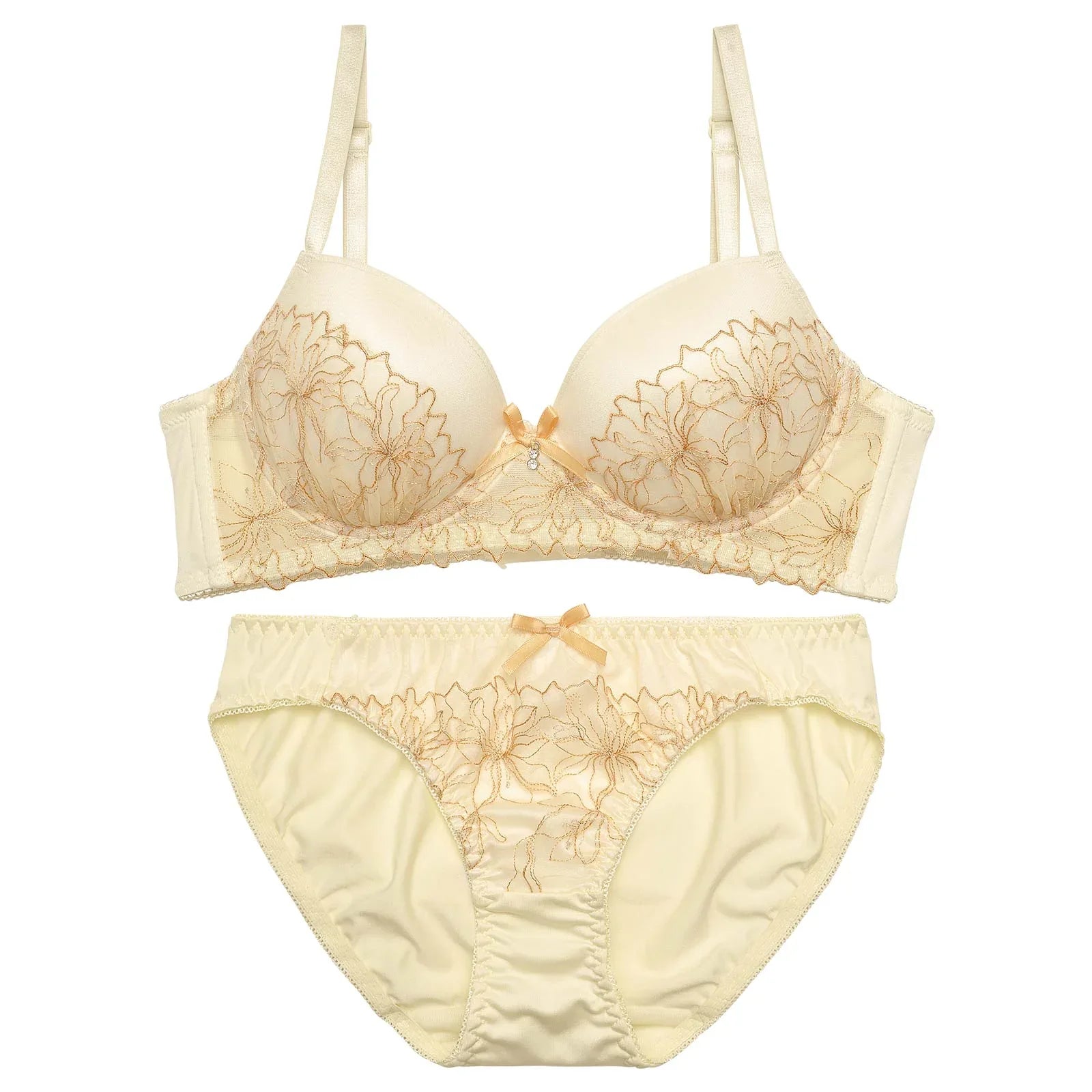 トゥインクルペタルエンブロイダリー育乳脇高ブラジャー&フルバックショーツ - 【公式】247Lingerie