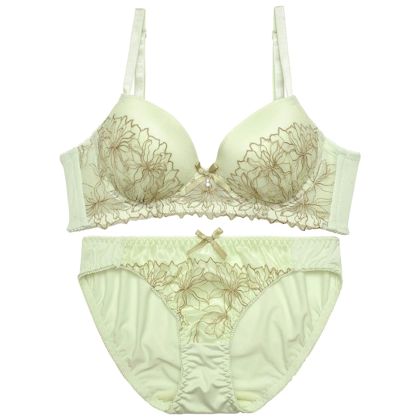 トゥインクルペタルエンブロイダリー育乳脇高ブラジャー&フルバックショーツ - 【公式】247Lingerie