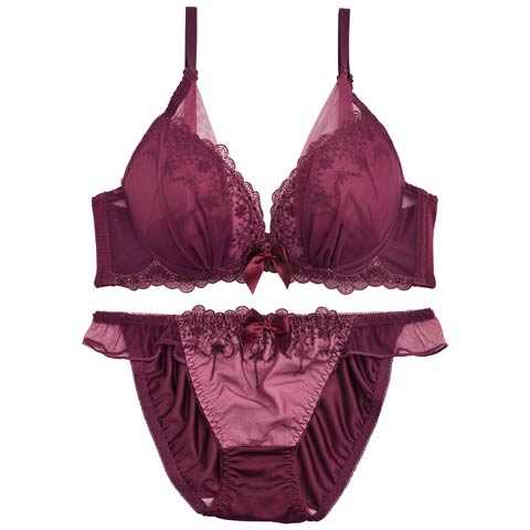 1/24再販!【三上悠亜着用】【ノンワイヤー】ロイヤリティチュールフラワーブラジャー&フルバックショーツ