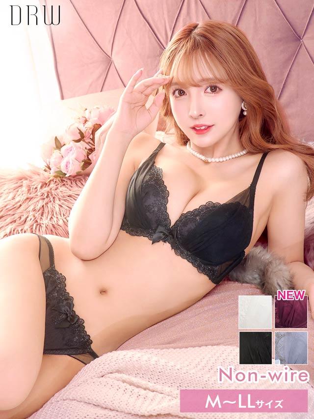 1/24再販!【三上悠亜着用】【ノンワイヤー】ロイヤリティチュールフラワーブラジャー&フルバックショーツ - 【公式】247Lingerie