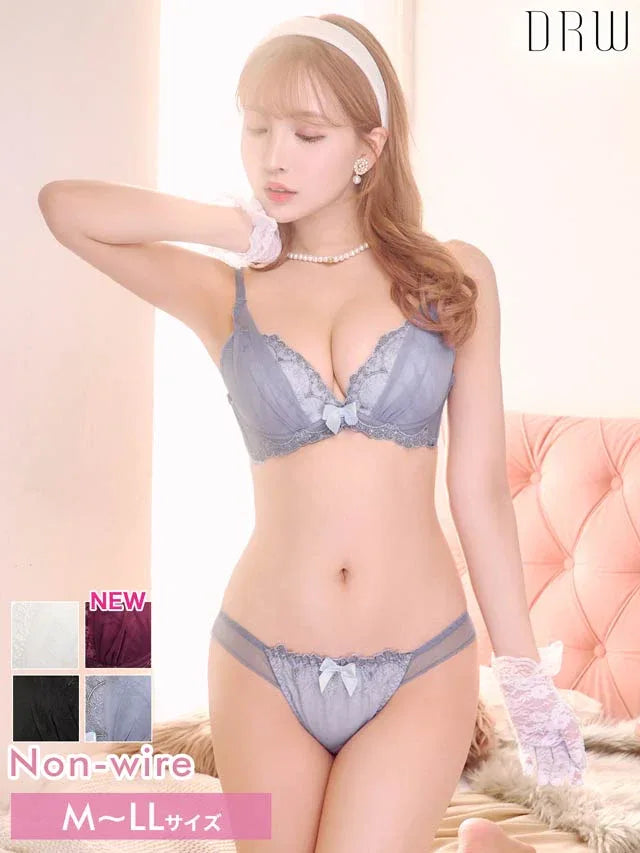 1/24再販!【三上悠亜着用】【ノンワイヤー】ロイヤリティチュールフラワーブラジャー&フルバックショーツ - 【公式】247Lingerie