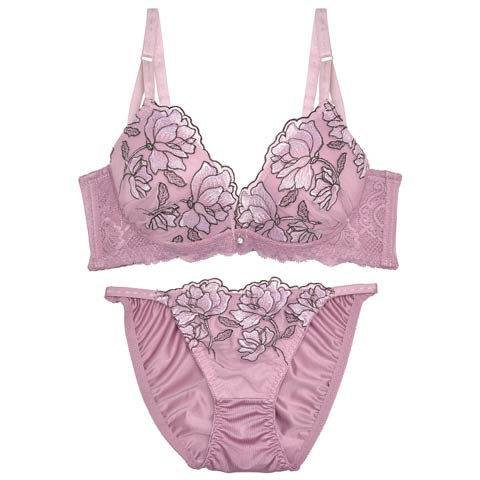 【ノンワイヤー】ロージーチュールレース育乳脇高ブラジャー&フルバックショーツ