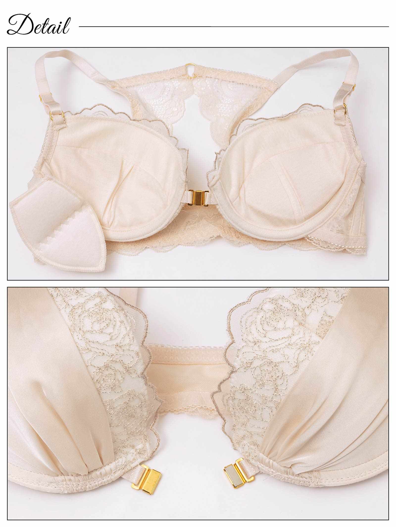 シアーローズレースフロントホックブラジャー&フルバックショーツ